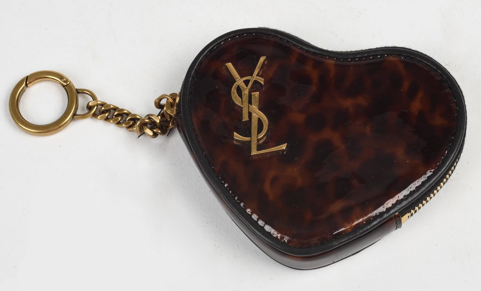 NWT Yves Saint Laurent Heart Pouch Key Ring.: NWT, Tortoiseshell design, 4.5 x 3.75 inches. Retail: $545