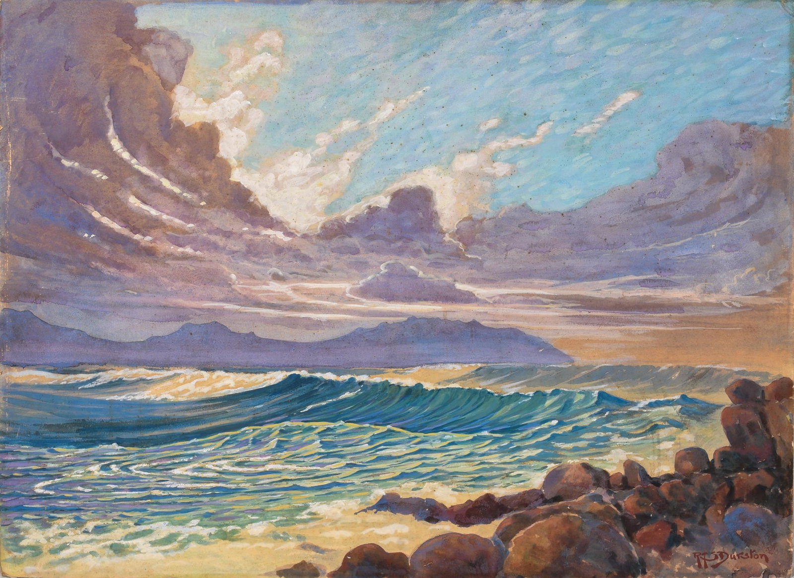 Seascape Oil Painting.: Oil on board, signed RTS Durston lower right, 22 x 30.5 inches.