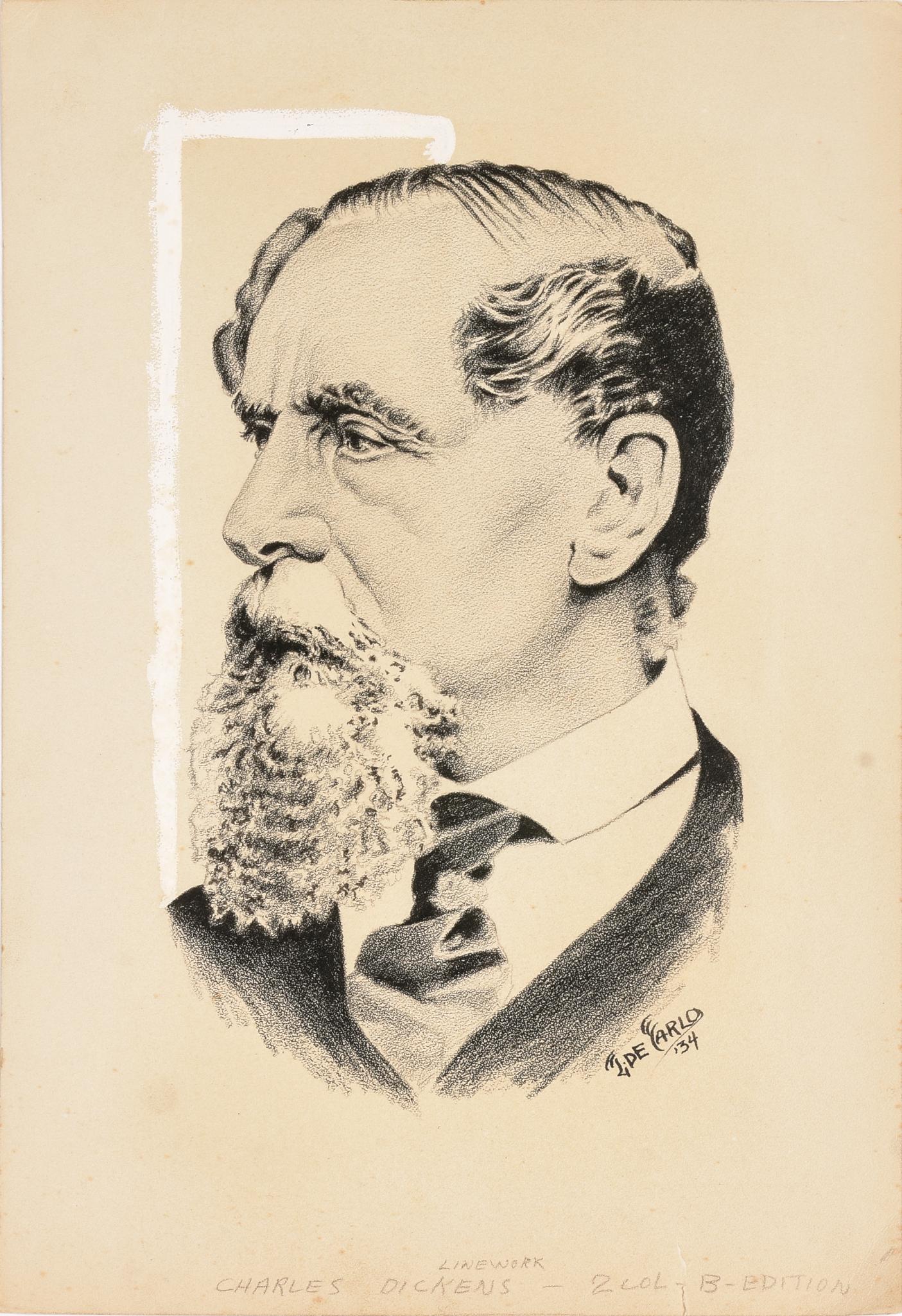 Leonard DeCarlo Drawing of Charles Dickens. (1 of 3)