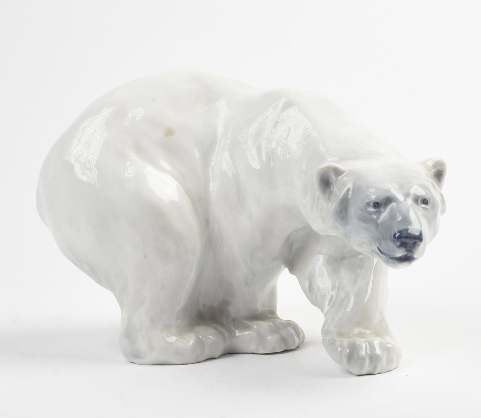 Royal Copenhagen Polar Bear.: Length 10.5 inches, height 6.5 inches.