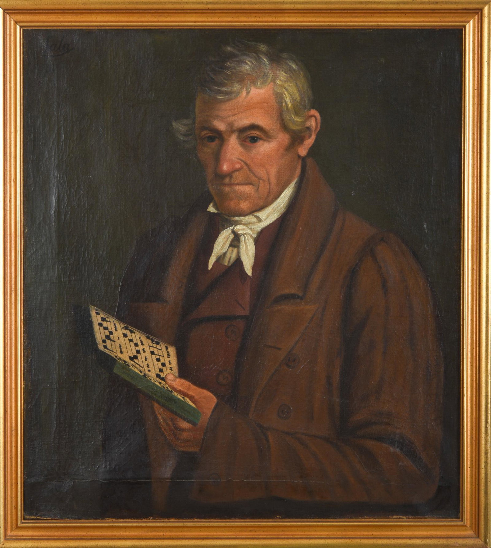 American School Portrait of a Choir Master.: Oil on canvas, 24.5 x 22 inches. Signed Sala upper right, artist unknown. In a contemporary frame.