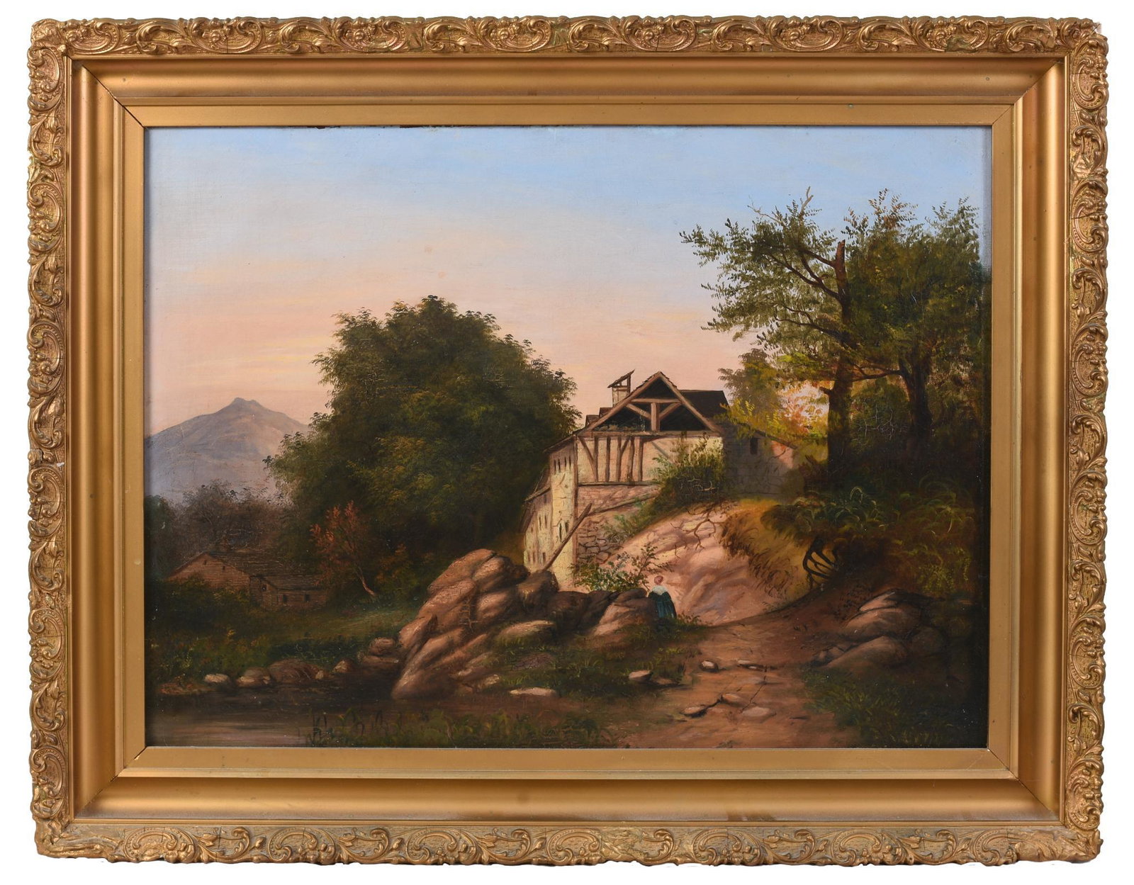 European School Cottage Scene.: Oil on canvas, 20 x 27 inches. In a period gilt frame.