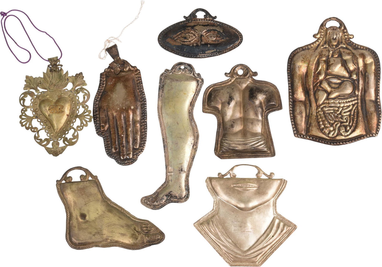 Eight Large Mexican Milagros Depicting Body Parts (1 of 2)