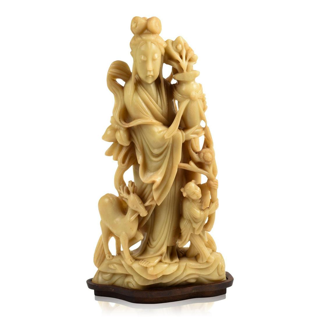 Large Antique Chinese Mutton Fat Soapstone Guanyin (1 of 2)