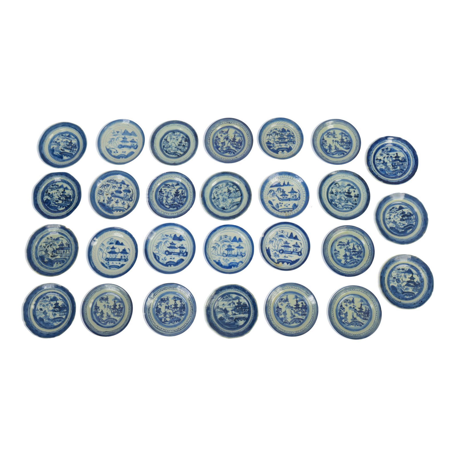 Set of Twenty-Seven Canton Blue and White Plates. (1 of 2)