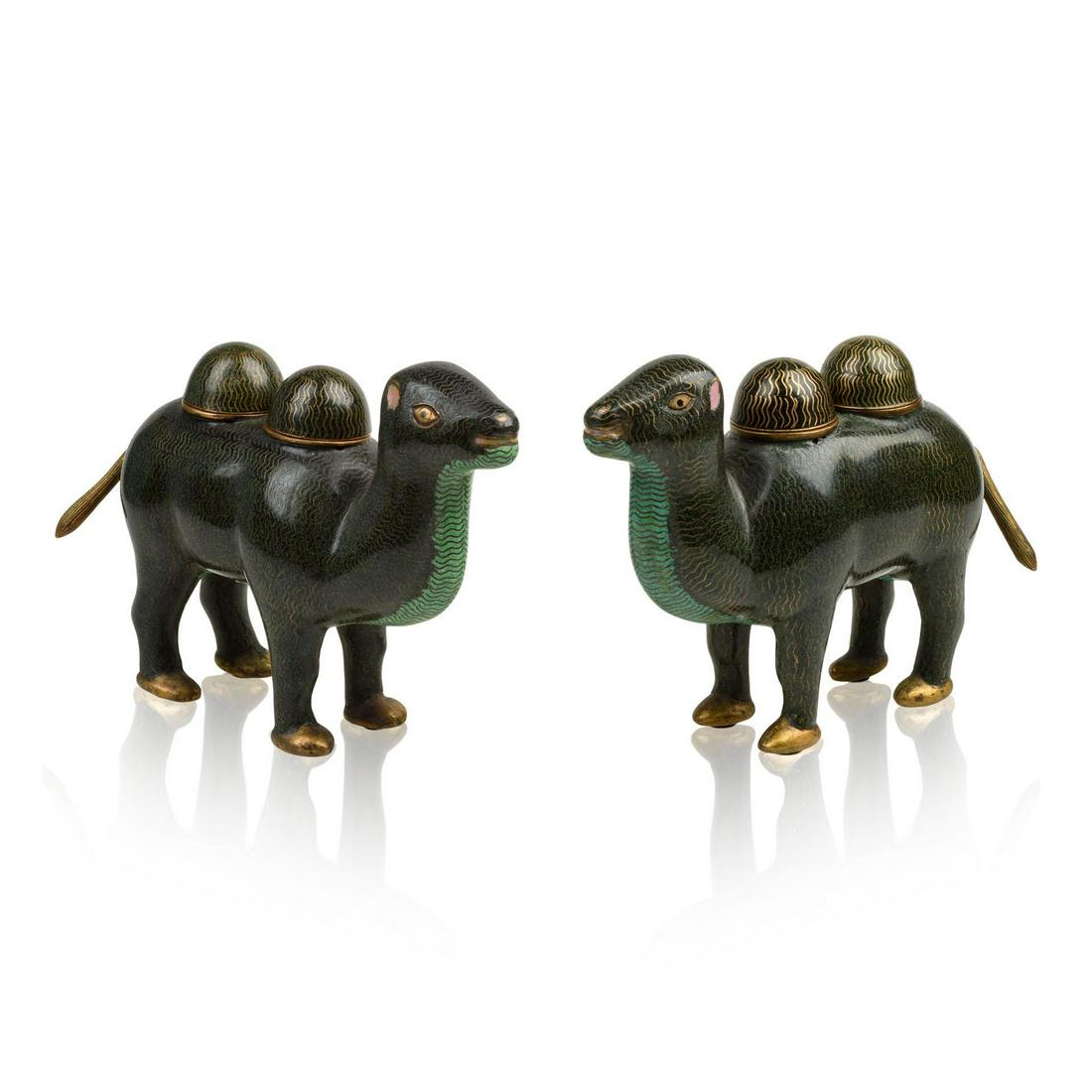 Pair of Chinese Cloisonne Camel Double Inkwells. (1 of 3)
