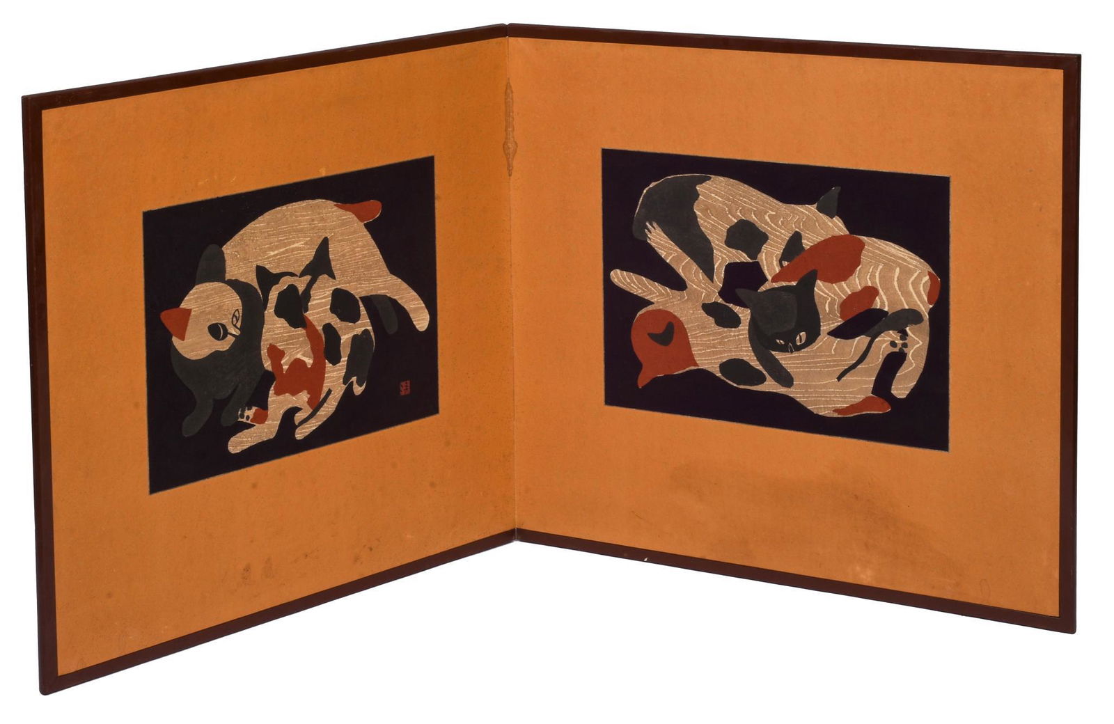 Original Kiyoshi Saito Screen with Two Woodblock Prints (1 of 5)