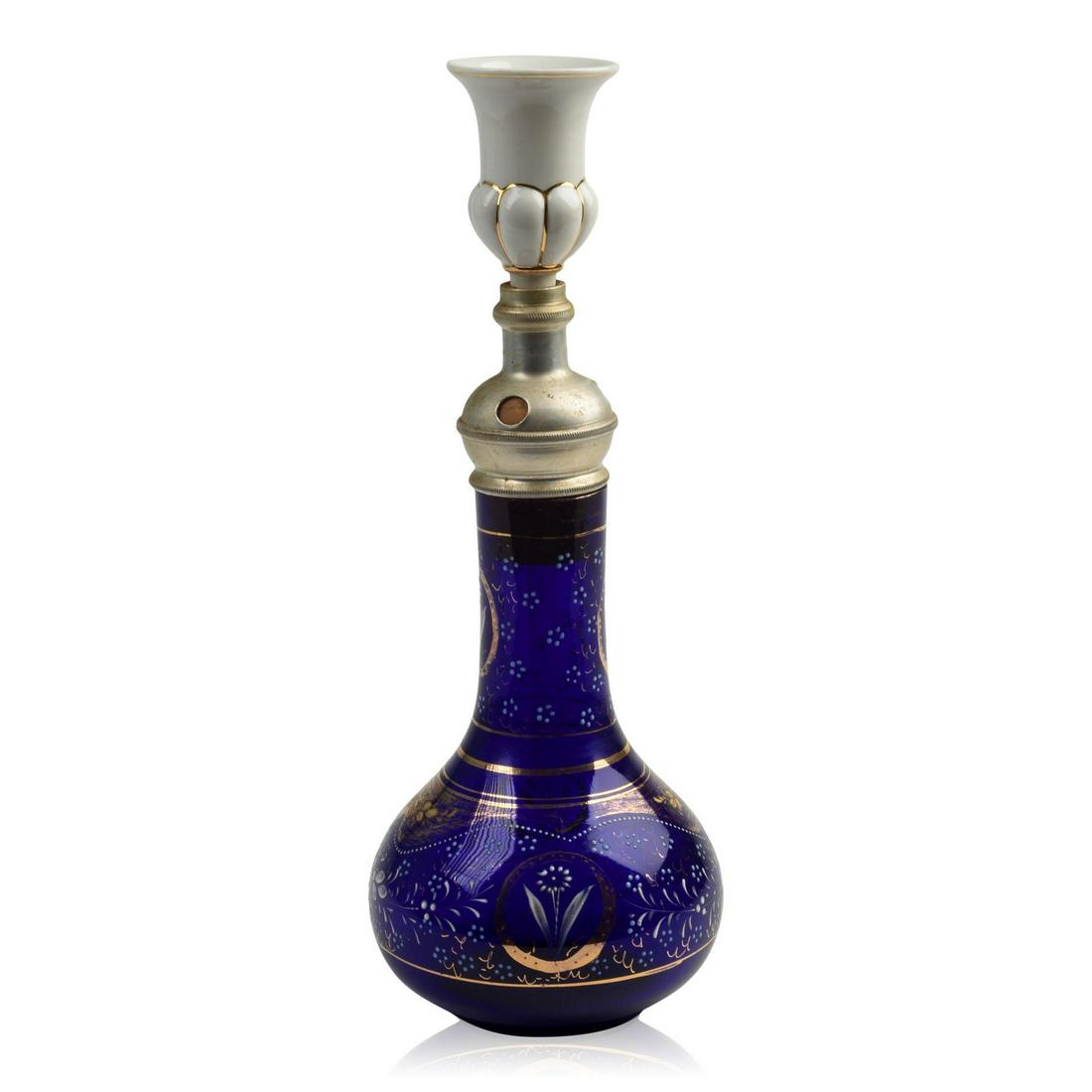 Enameled Bohemian Cobalt Glass Hookah (1 of 3)
