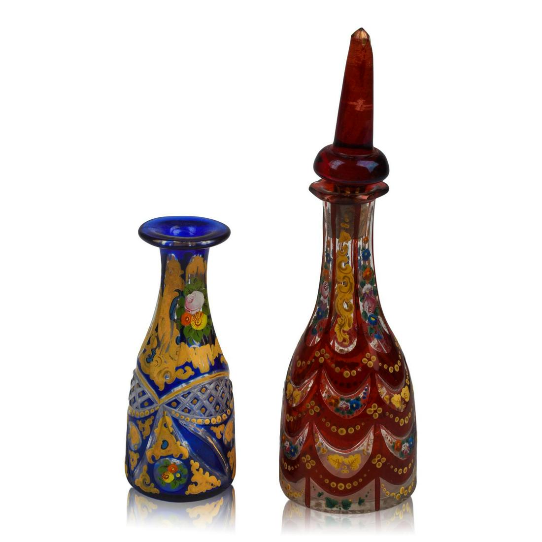 Two Small Enameled Bohemian Glass Decanters (1 of 3)