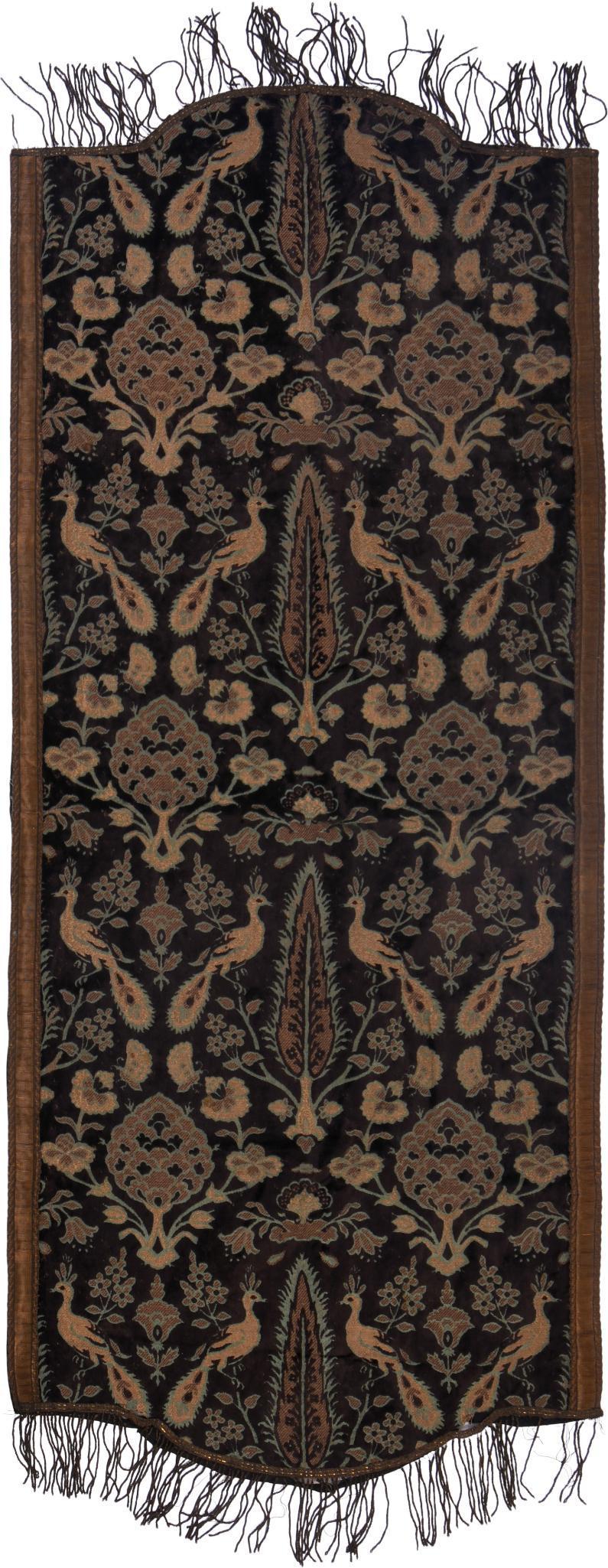 Art Deco Cut Velvet Peacock Panel with Metallic Fringe (1 of 2)