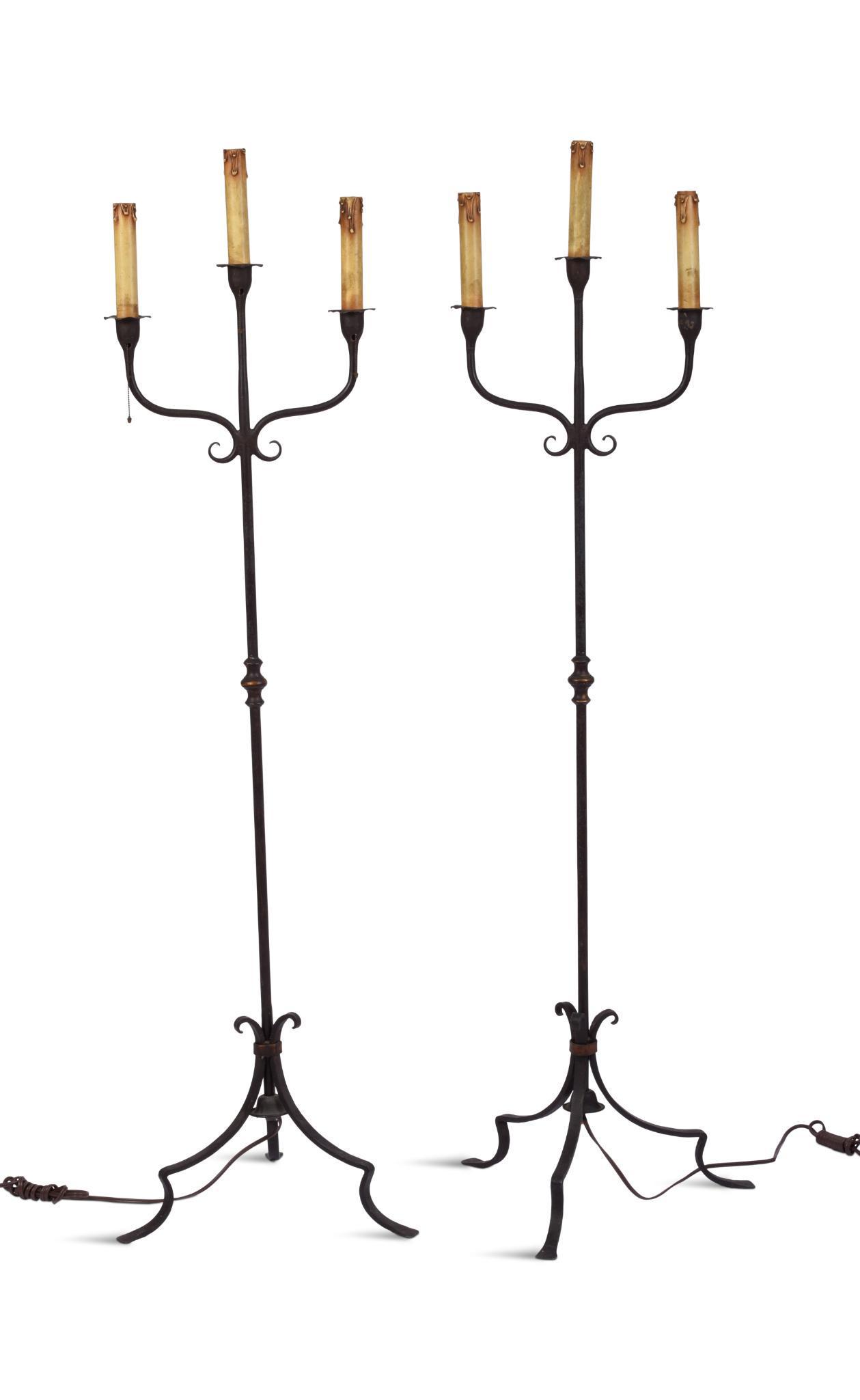 Pair of Wrought Iron Three Light Torchere Lamps (1 of 2)