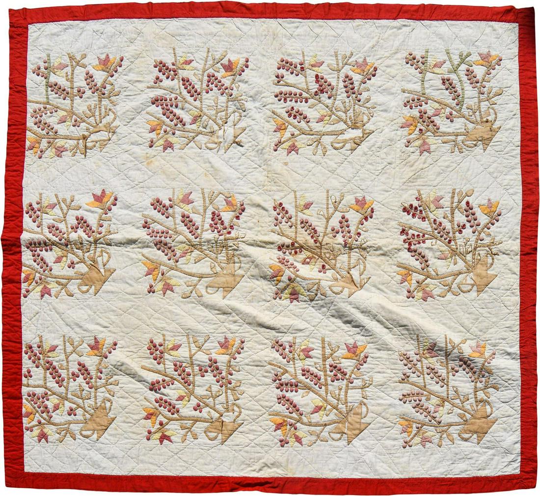 American Applique and Trapunto Quilt: 84 x 72 inches.