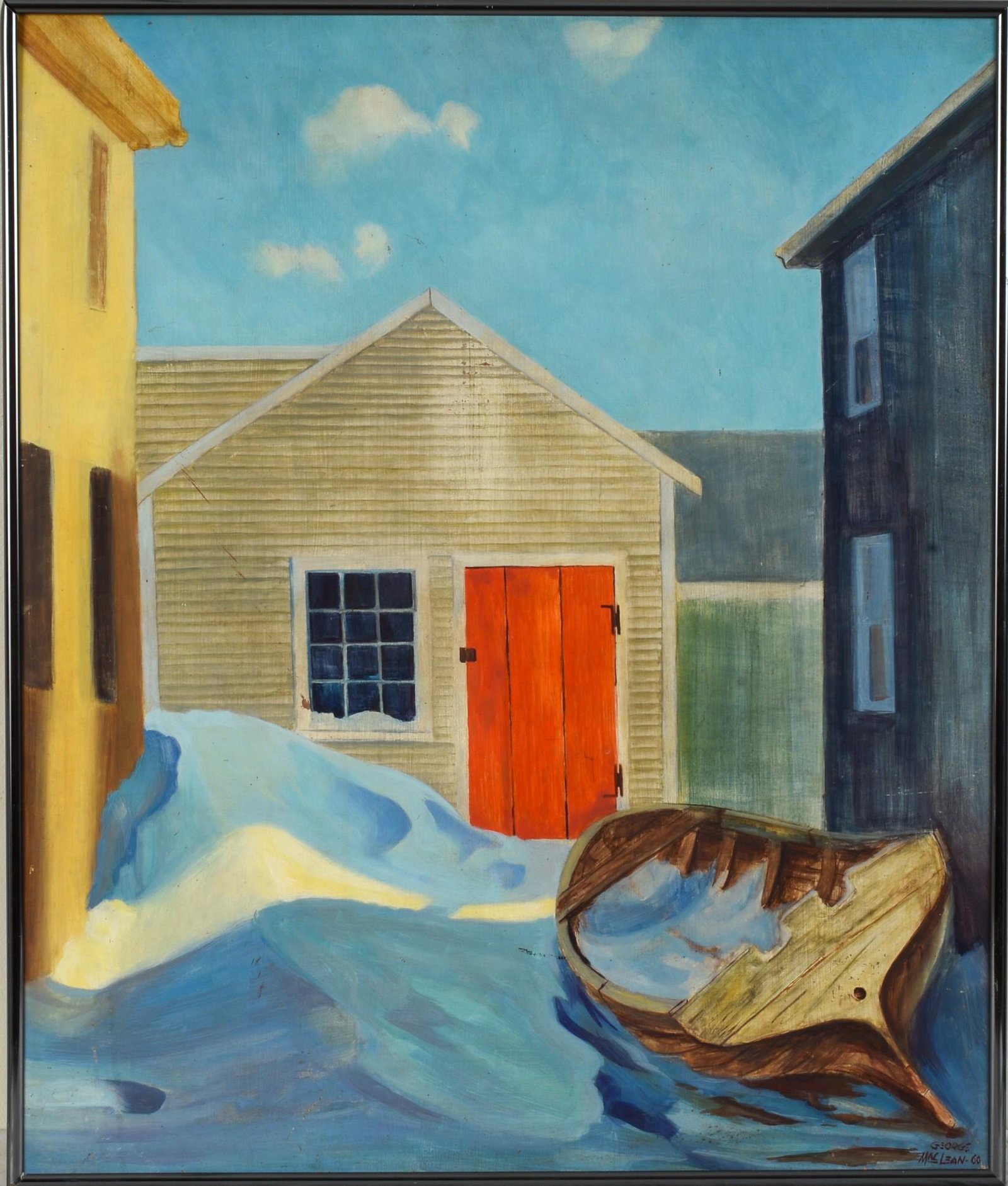 George Maclean. Dory in the Side Yard.: Oil on board, 24 x 20 inches, signed and dated 1960, lower right.