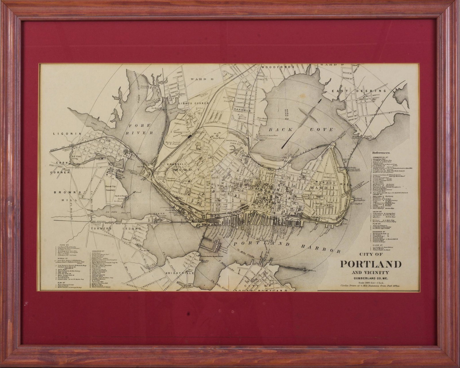 Antique Map of Portland, Maine.: 15 x 25 inches, sight.