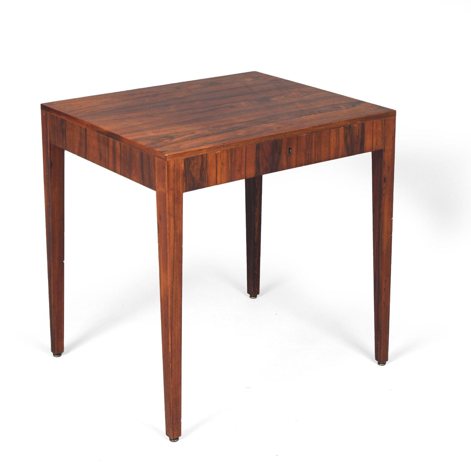 Riis Antonsen Danish Modern Rosewood Desk: Branded under the drawer, height 28 inches, top 23.5 x 27 inches.