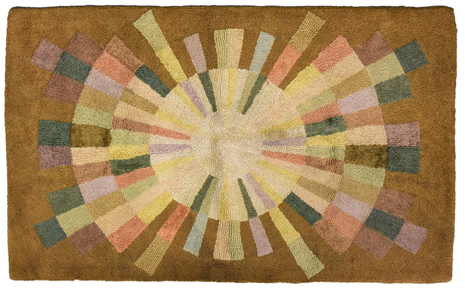 Modernist Sunburst Rug: Circa 1970, 53 x 33 inches.