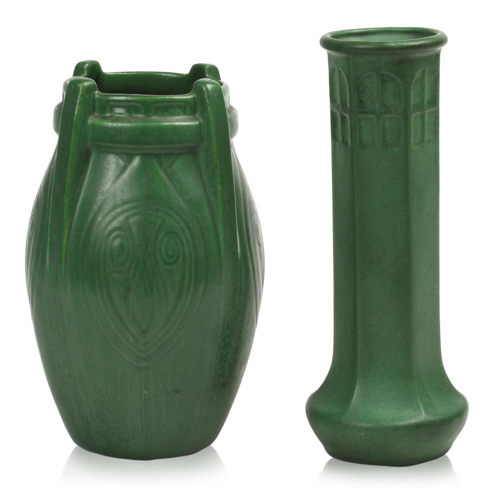 Two Weller Matte Green Pottery Vase (1 of 7)