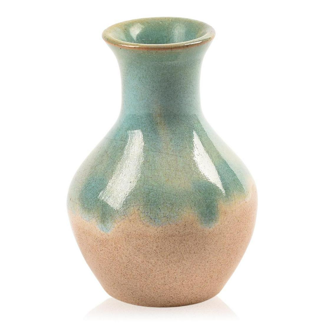 Paul Revere Pottery (SEG) Miniature Vase: Two color glaze, signed PRP, c. 1920, height 3.75 inches.