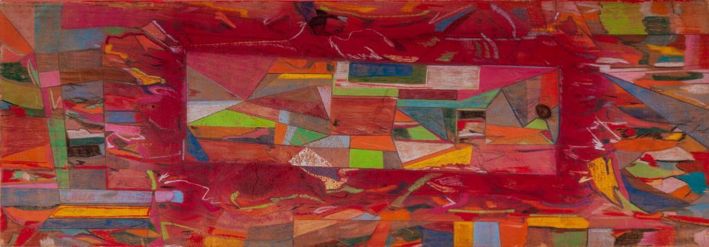 Zoo Cain. "White Light," 1989.: Colored pencil on pine panel, 9 1/4 x 26 1/4 inches. Signed, titled and dated September 1989 on the verso. Zoo was the subject of the 2017 documentary "Peace, Love, and Zoo."
