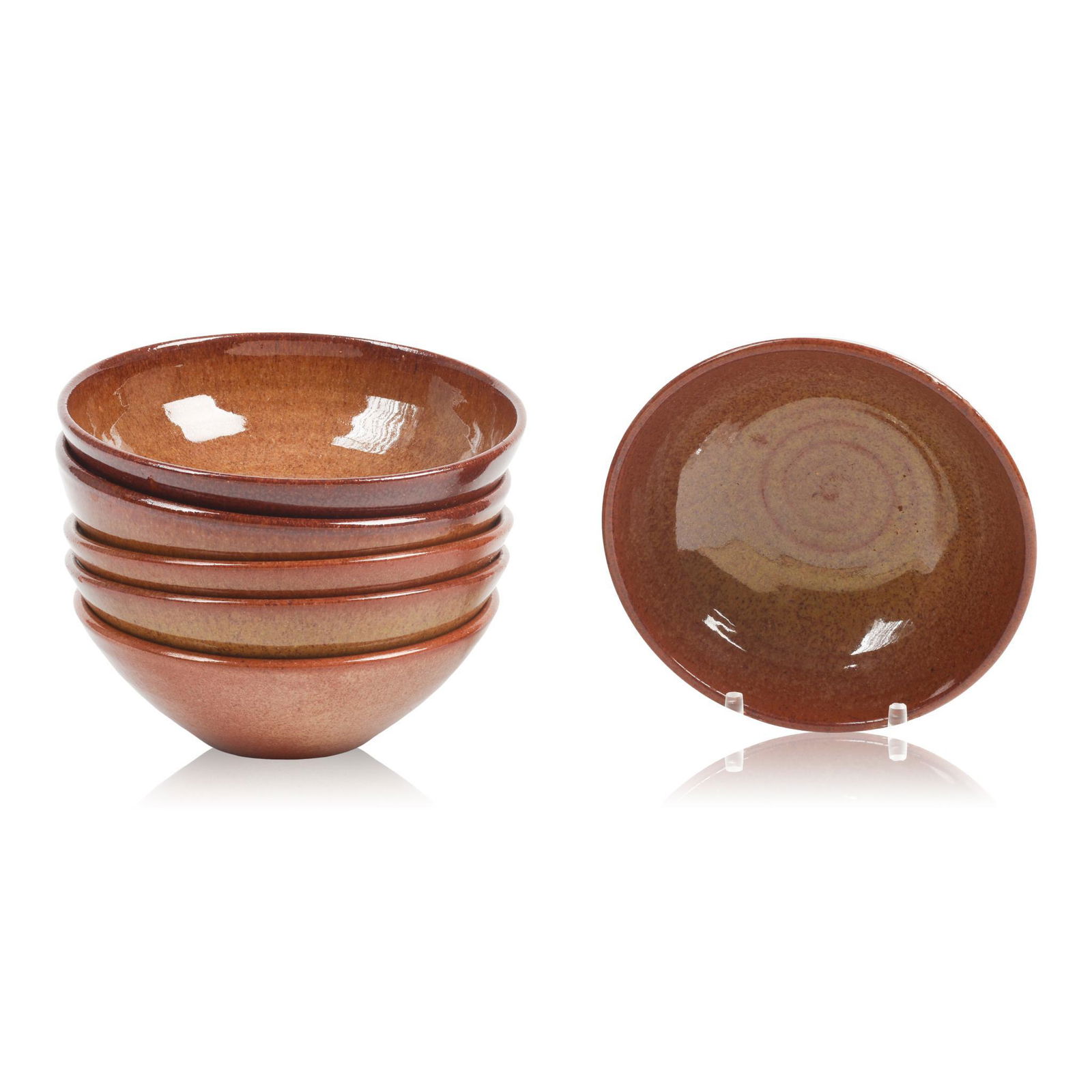 Six Rowantrees Pottery Bowls with Mottled Brown Glaze (1 of 3)