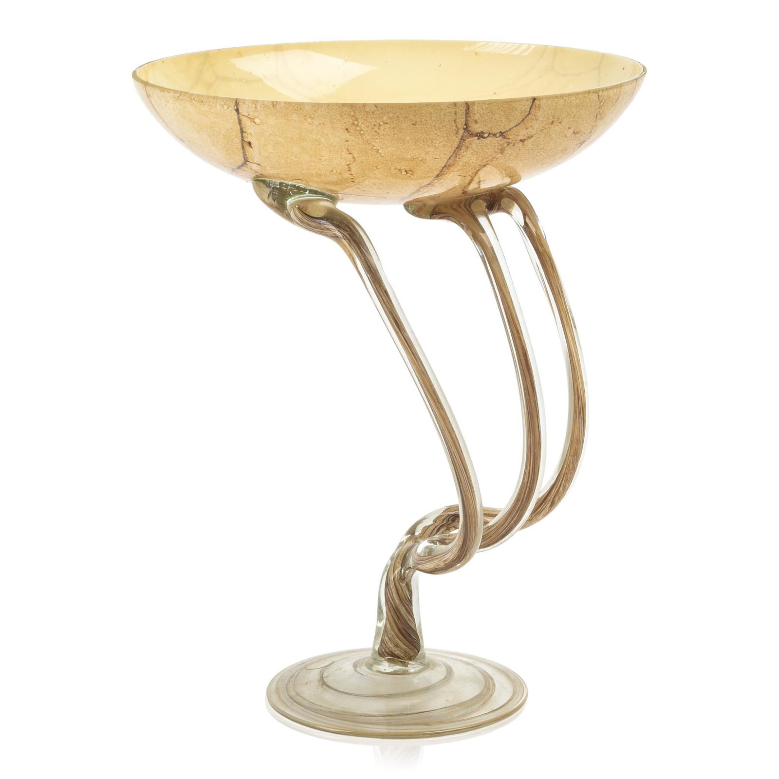 Polish Glass Center Bowl.: Height 11 inches, diameter of bowl 8.5 inches, with label "Cello / Handmade"