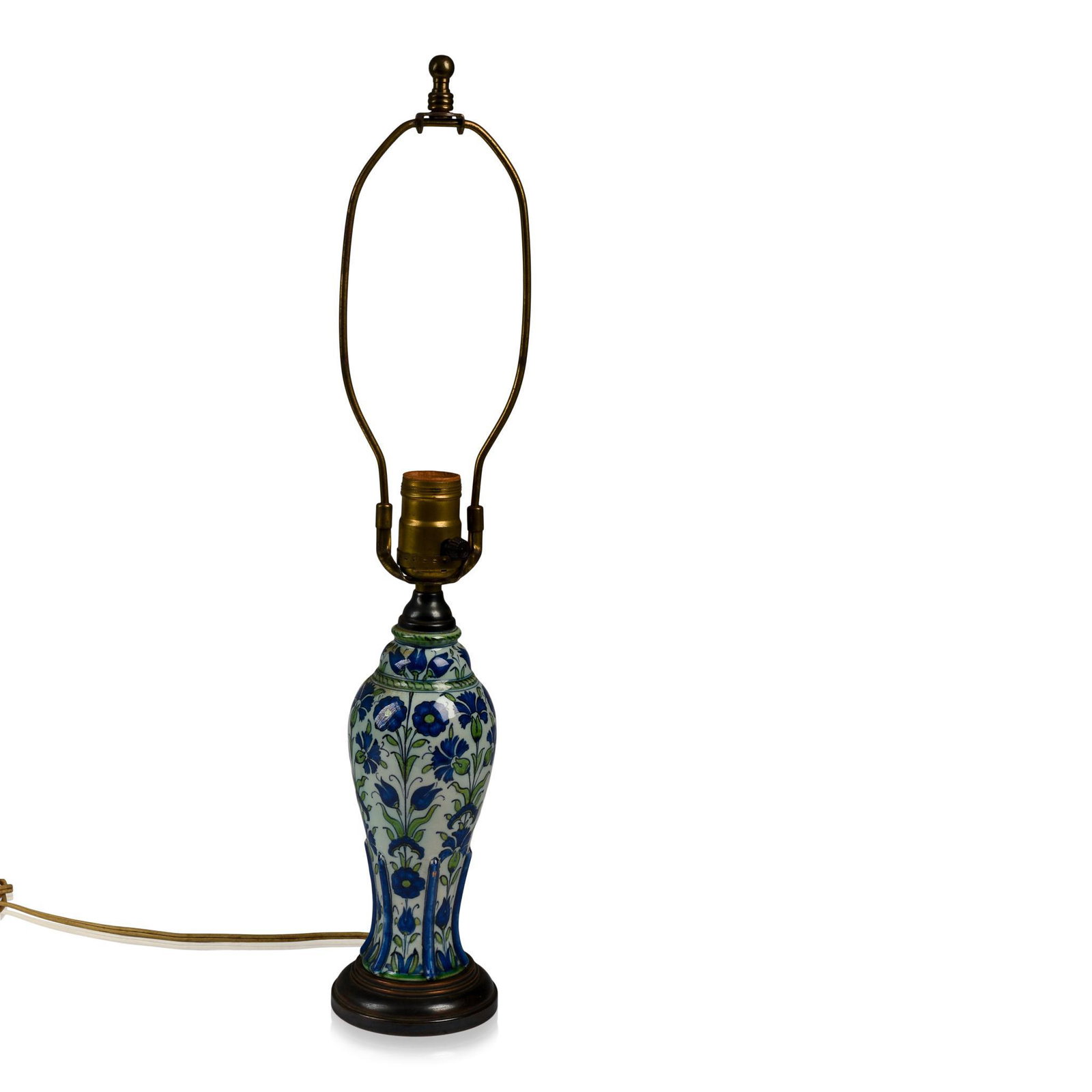 Cantagalli Lamp Base in Style of William DeMorgan: Iznik type, signed with cockerel mark and "Italia", Italy, early 20th c., height to top of base 9.5 inches.