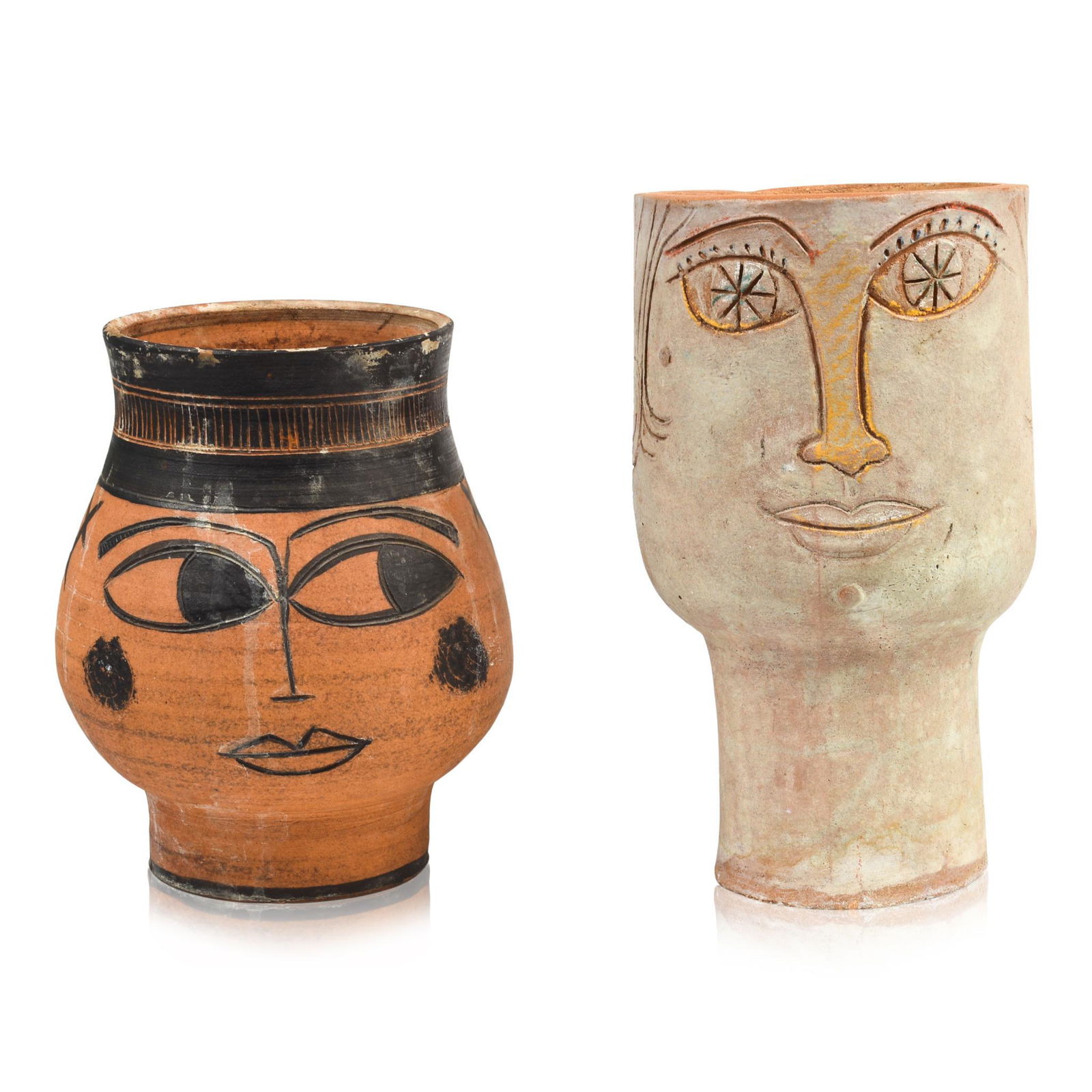 Two Contemporary Vases WIth Face Decoration. (1 of 5)