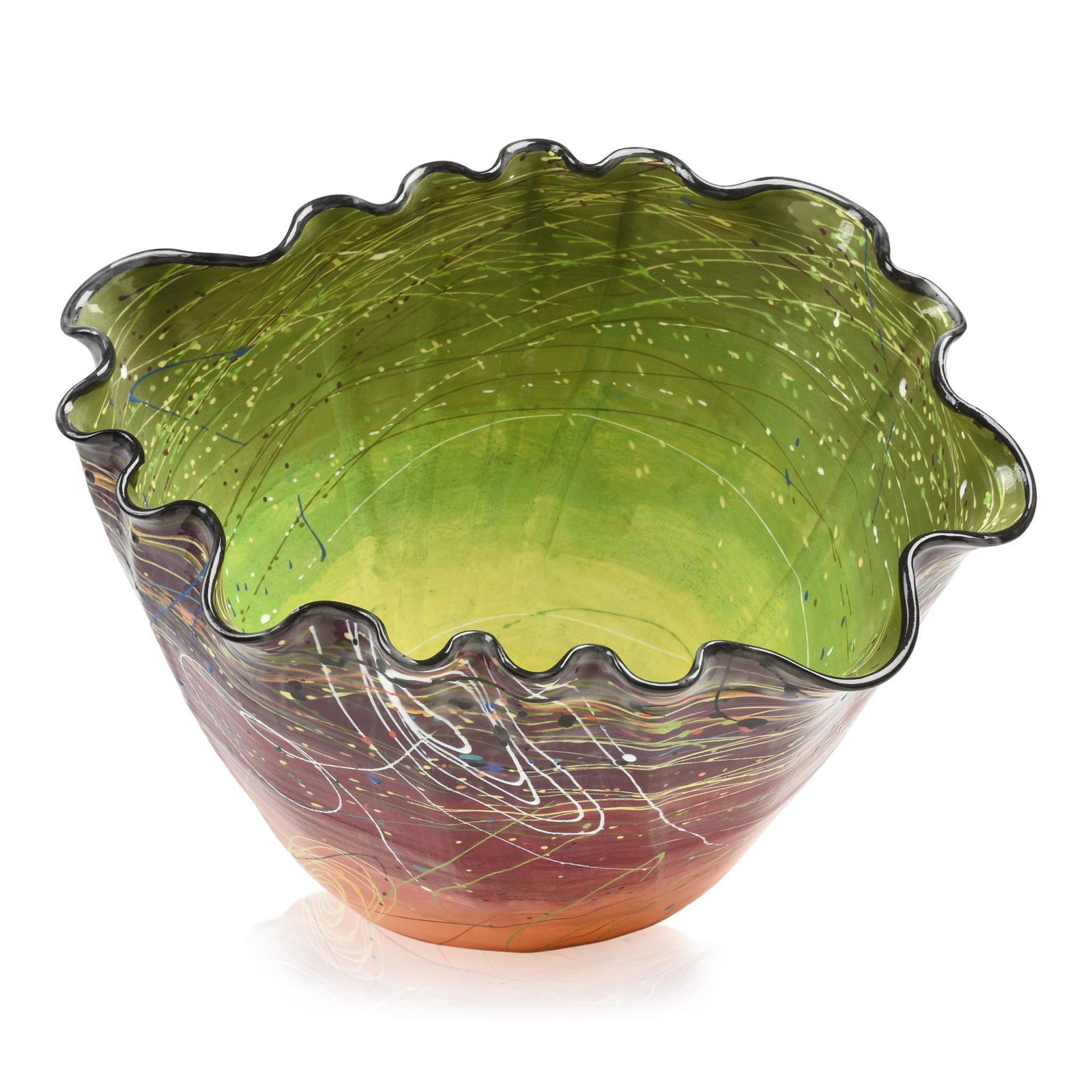 Extremely Large Slumped Glass Vessel.: Signed indistinctly and dated 1998, height 16 inches.