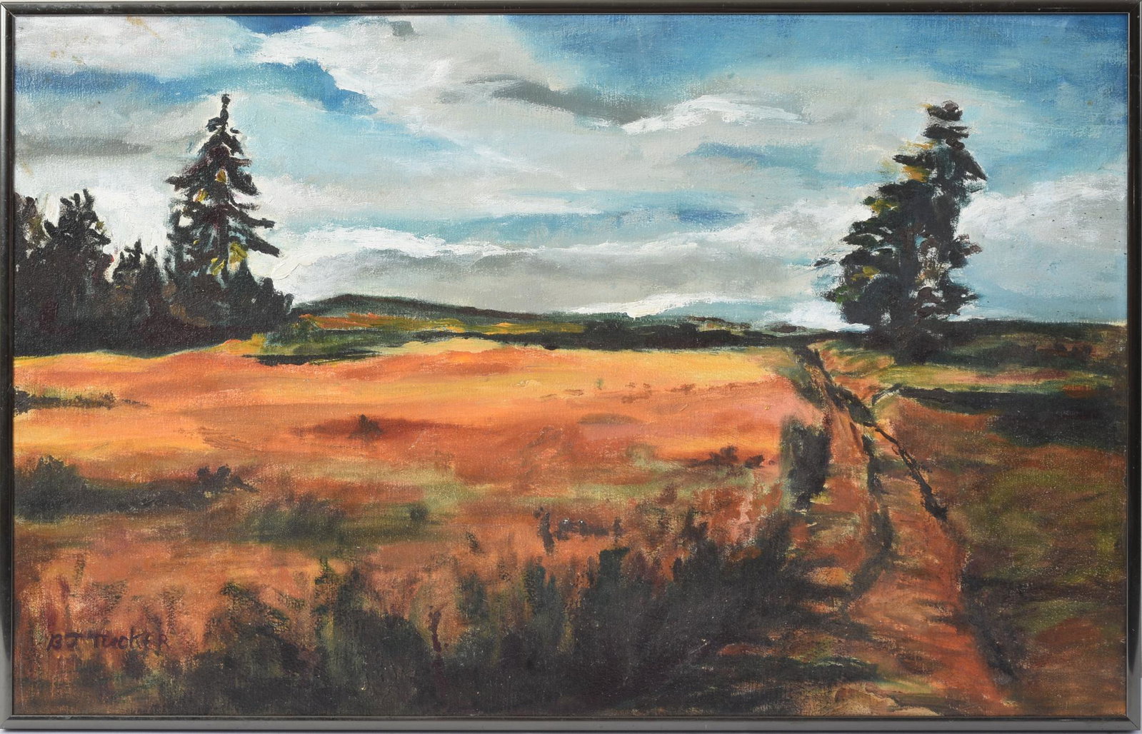 Brian Tucker (1935 - 1999). Blueberry Barrens, Autumn.: Oil on canvas, 14 x 22 inches, signed lower left.