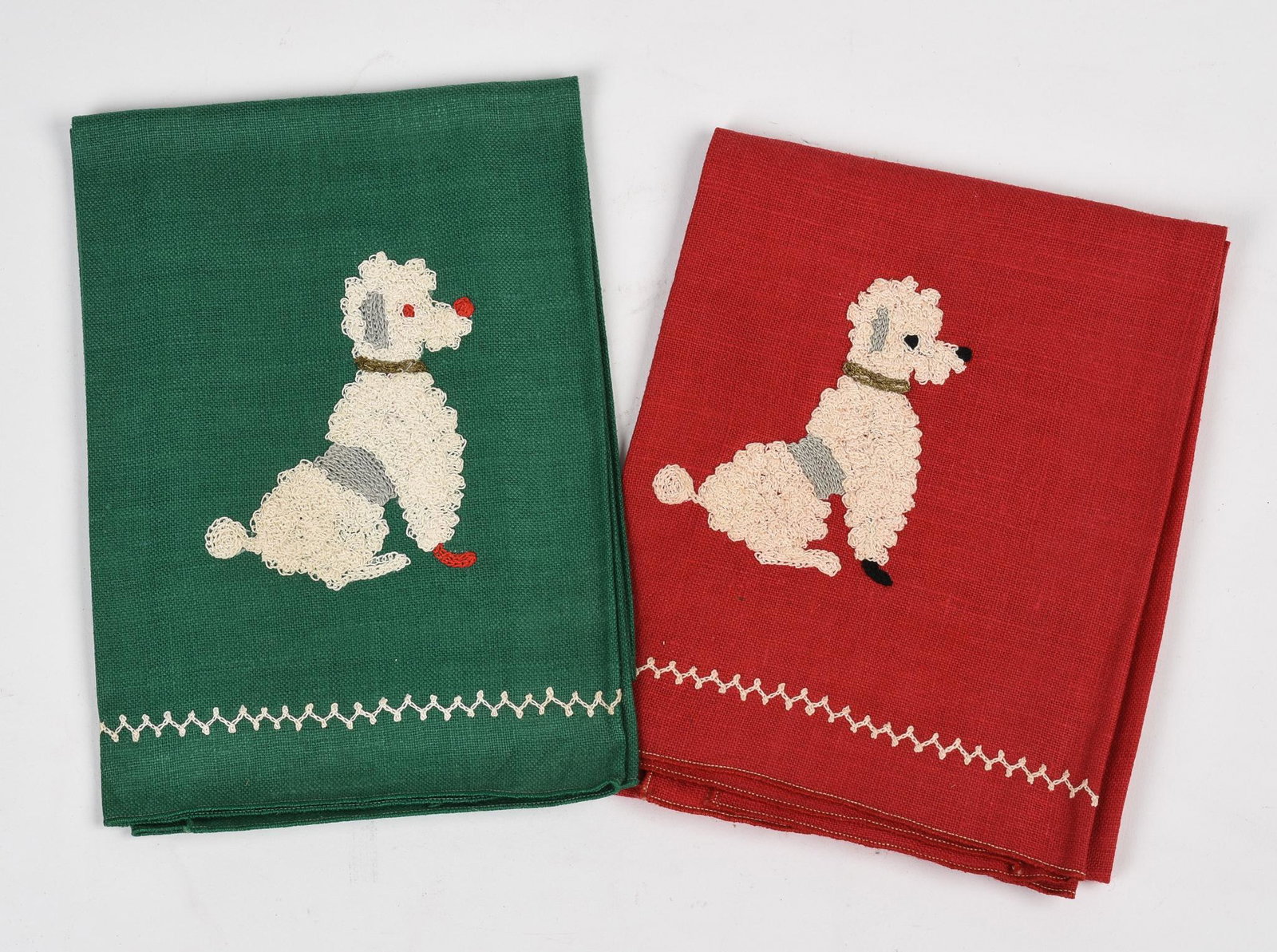 Two Vintage Hand Towels With Poodles.: Approx. 16 x 24 inches.