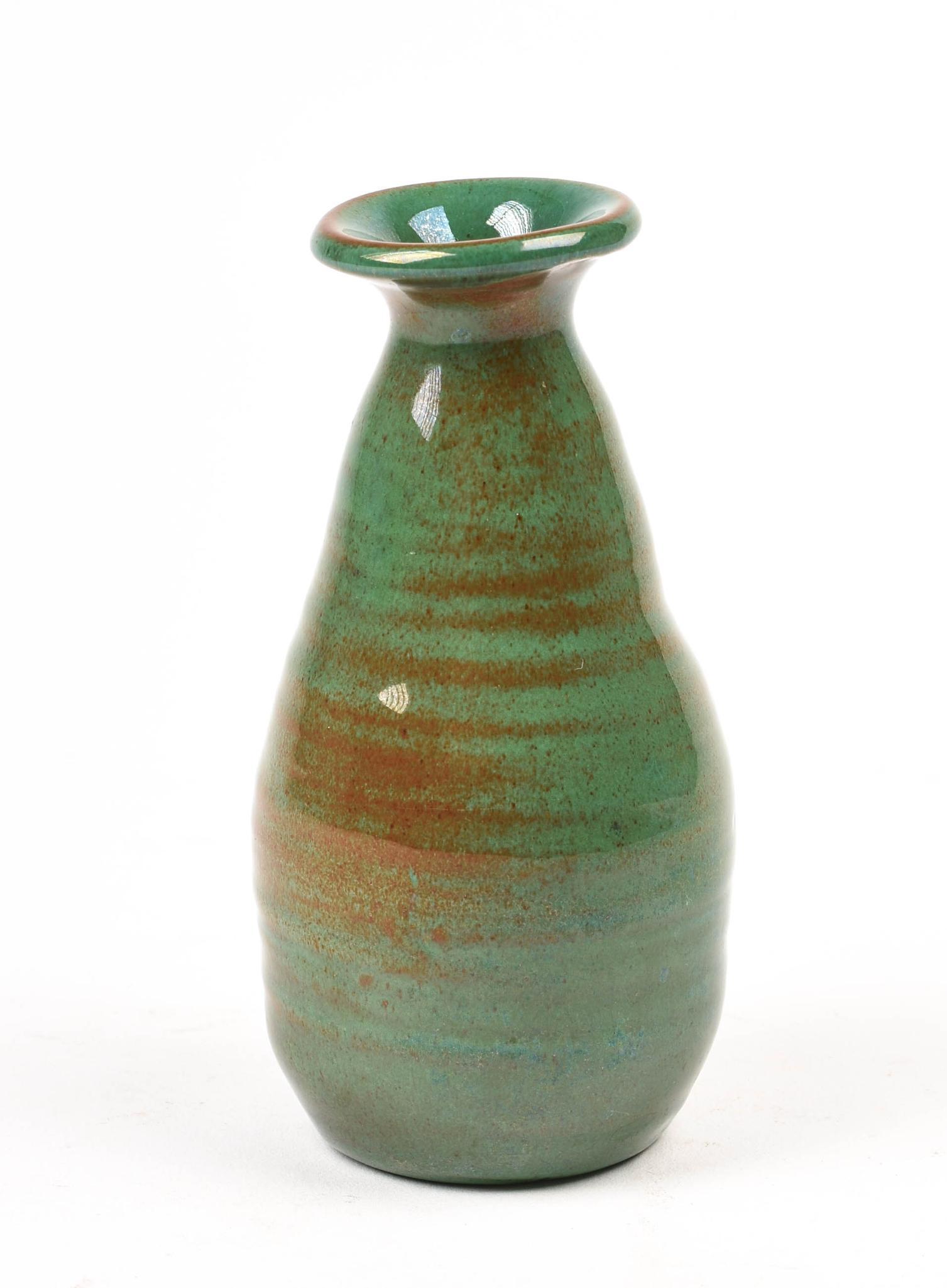 Small Green Rowantrees Pottery Vase. (1 of 3)