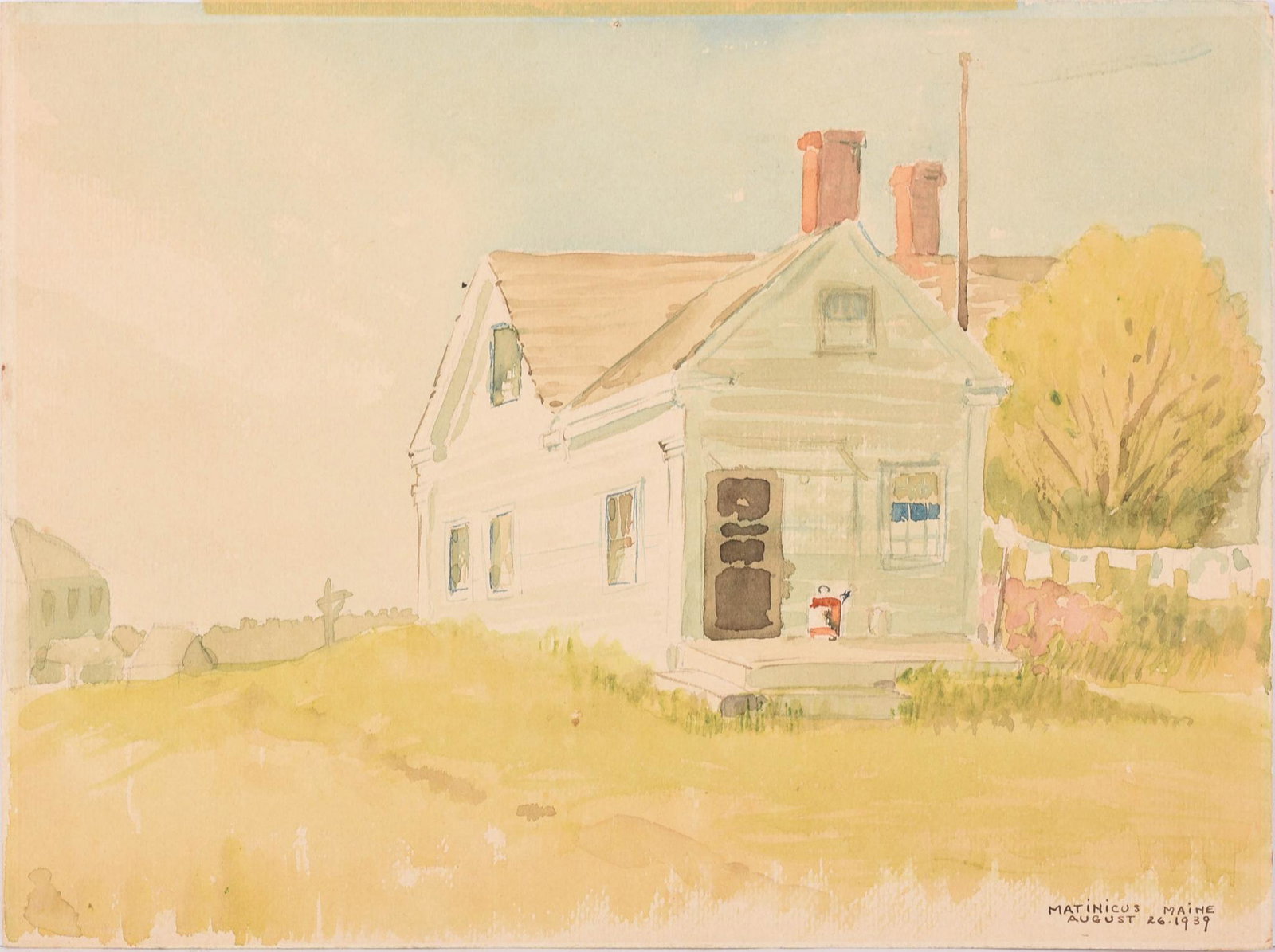 1939 Matinicus Island Watercolor.: Artist unknown, 9 x 11.75 inches, titled and dated August 26, 1939, lower right.