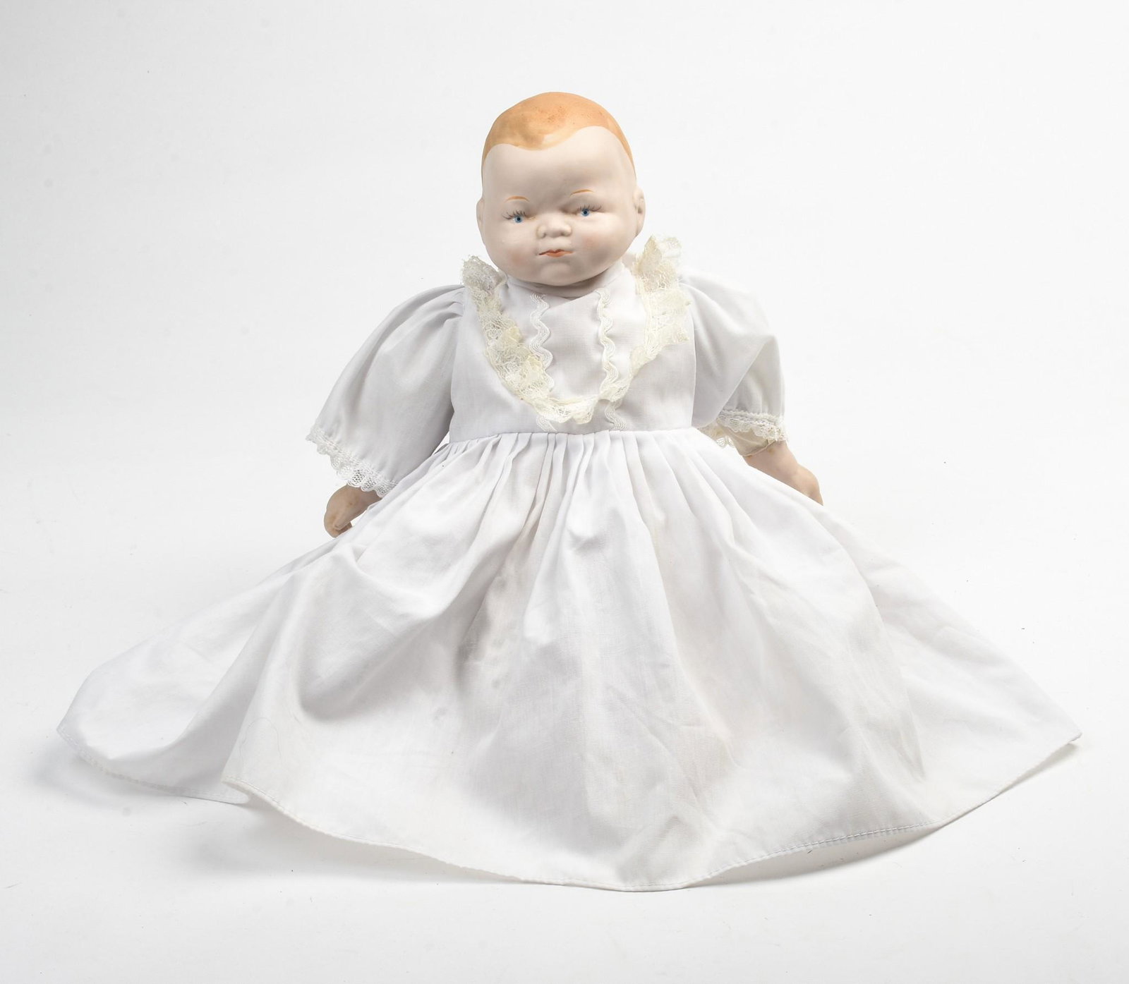 Bisque and Cloth Doll.: Height 14 inches. With bisque hands and feet, excellent condition.
