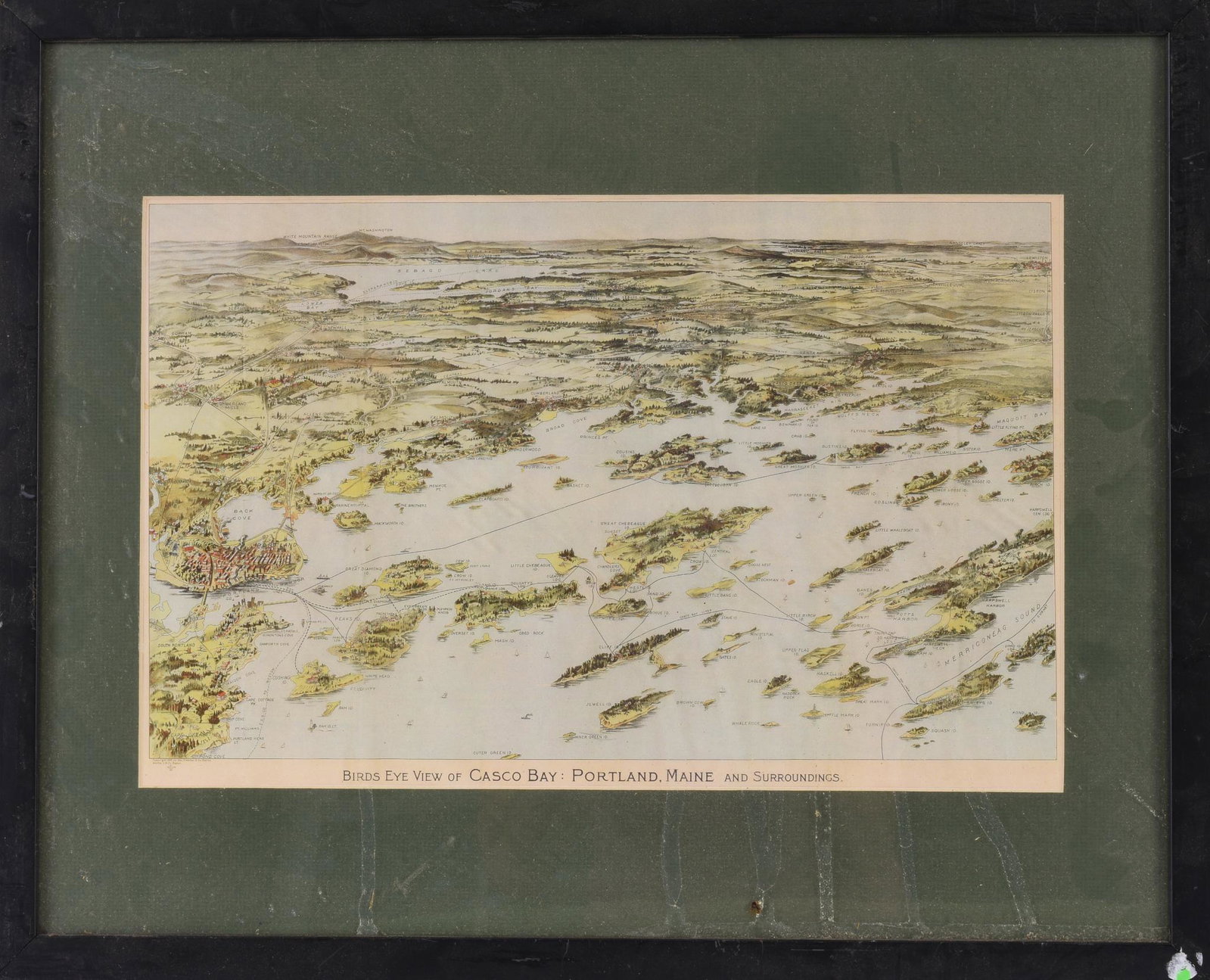 1905 Bird's Eye View of Casco Bay.: Published by George H. Walker & Co, Boston. Frame 17.25 x 21.25 inches.