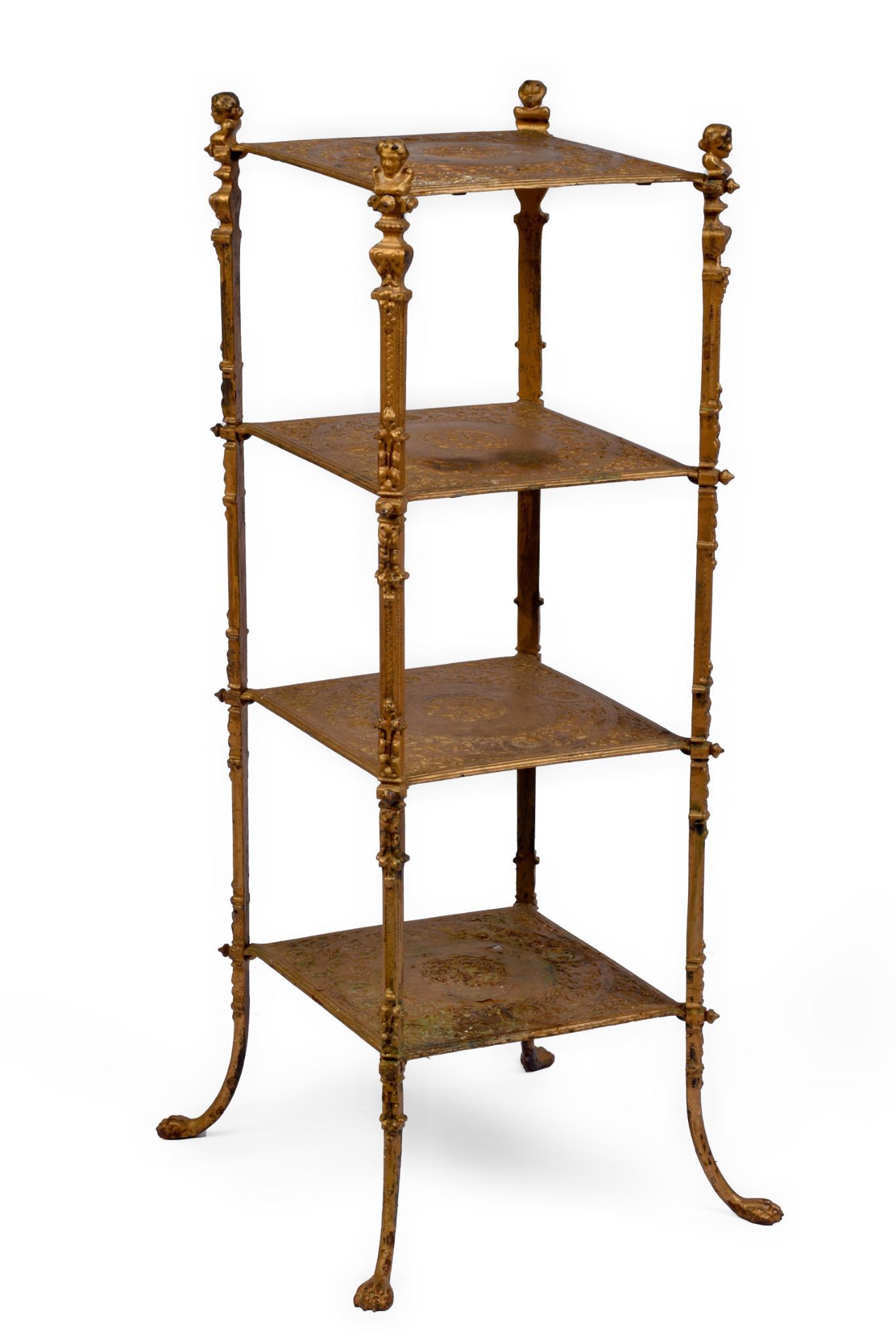 Art Nouveau Gilt Metal Four Tier Shelf. (1 of 4)