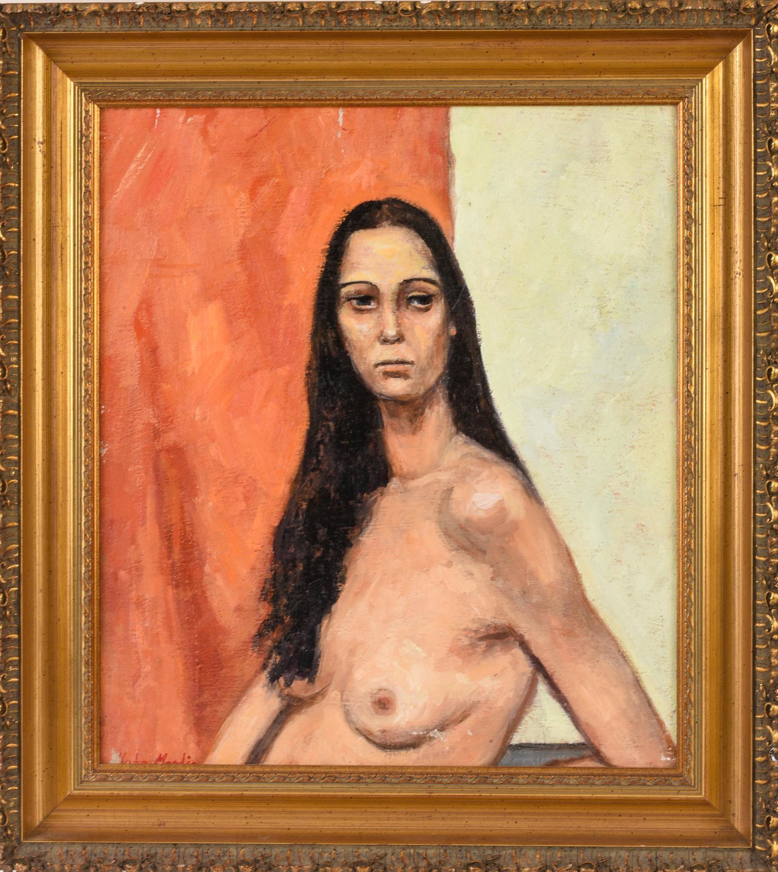 Yoto Moodie. Portrait of a Nude Woman.: Oil on canvas, 18 x 15.5 inches, in a gilt frame.