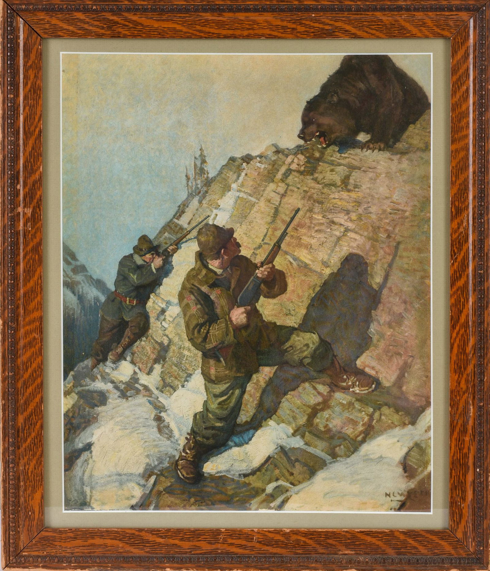 NC Wyeth Bear Hunting Print. (1 of 2)