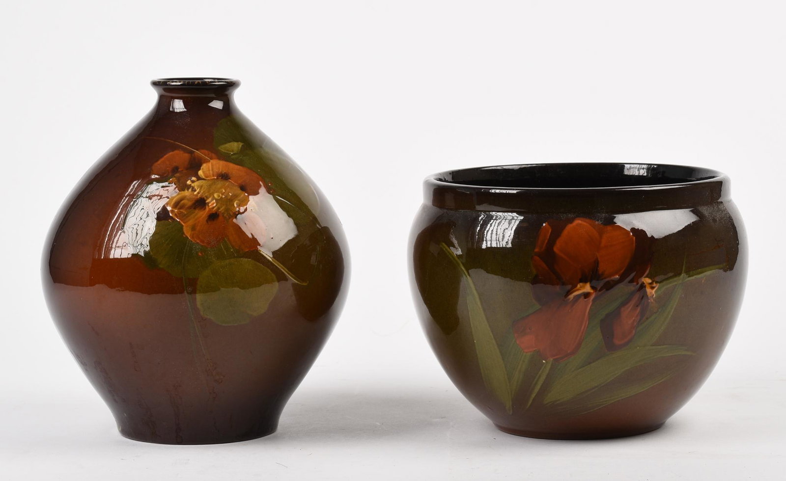 Two Early 20th Century Hand Painted Pieces.: A vase, height 9 inches, and a bowl, diameter 7.5 inches.