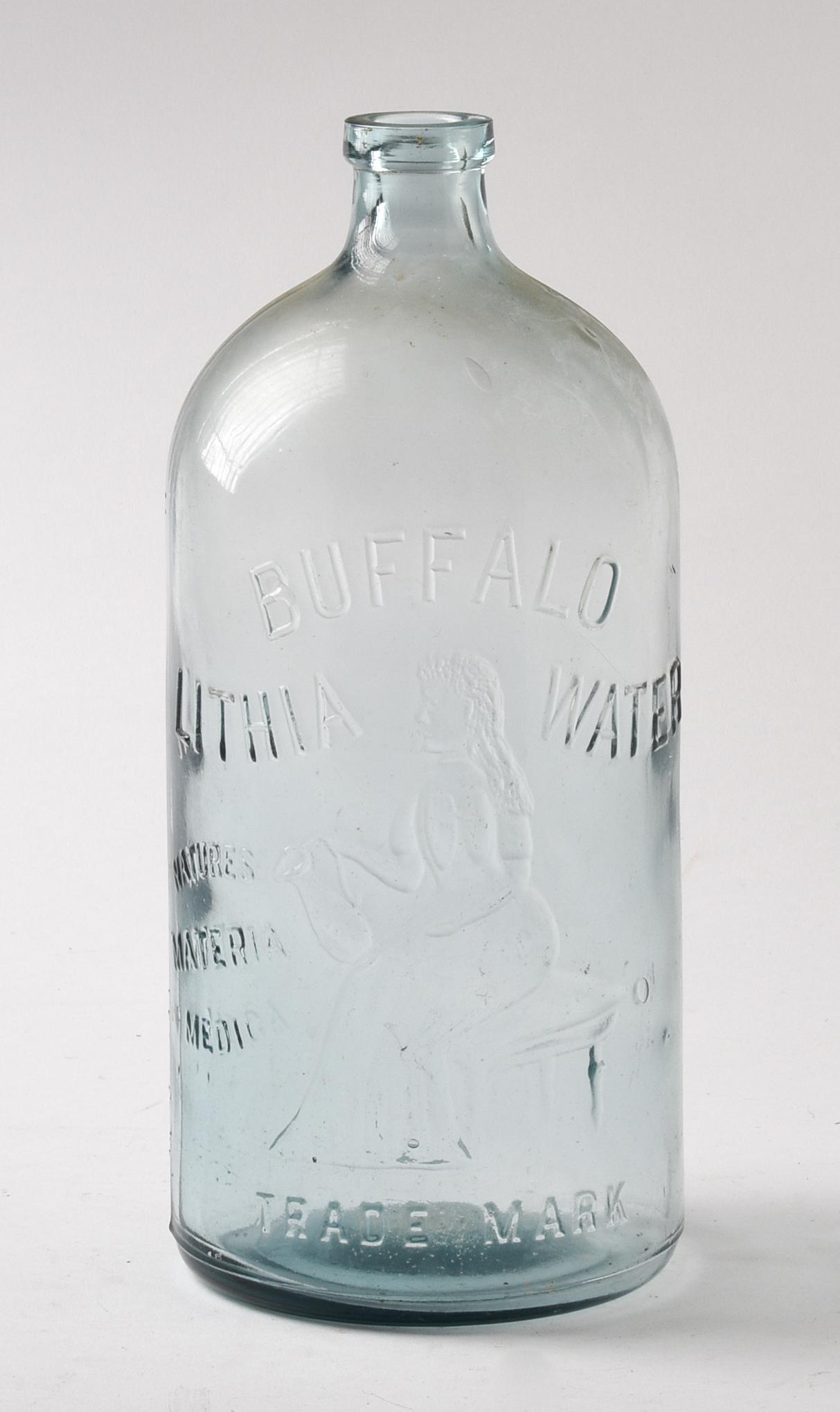 Embossed Buffalo Lithia Water Bottle.: Height 10.5 inches.