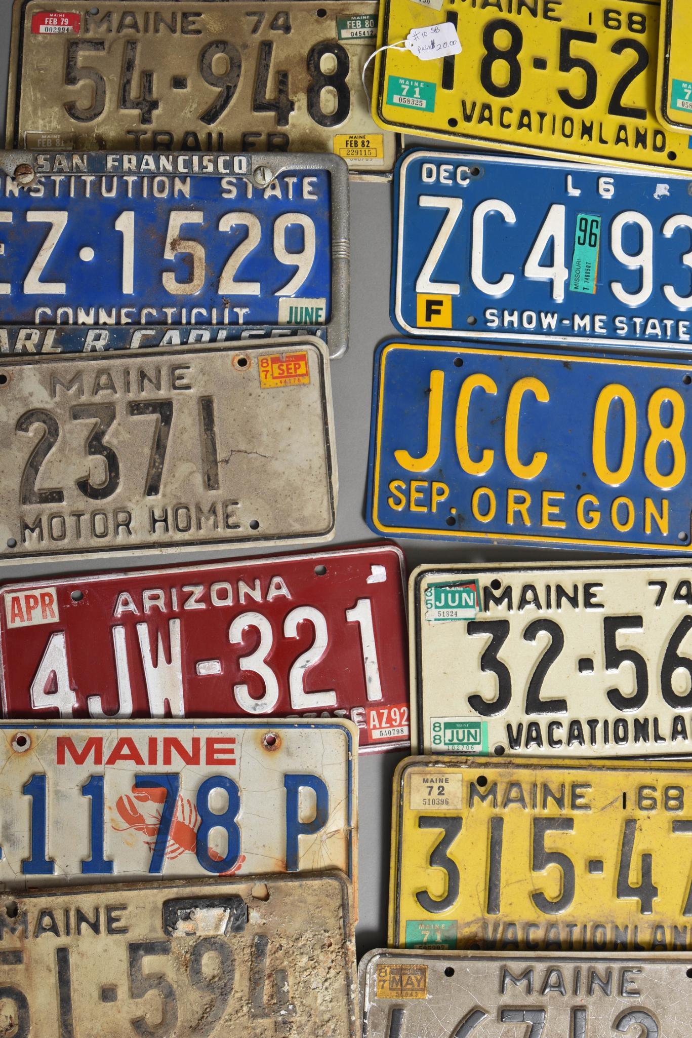 Collection of Old License Plates.: Mostly Maine, twenty total.