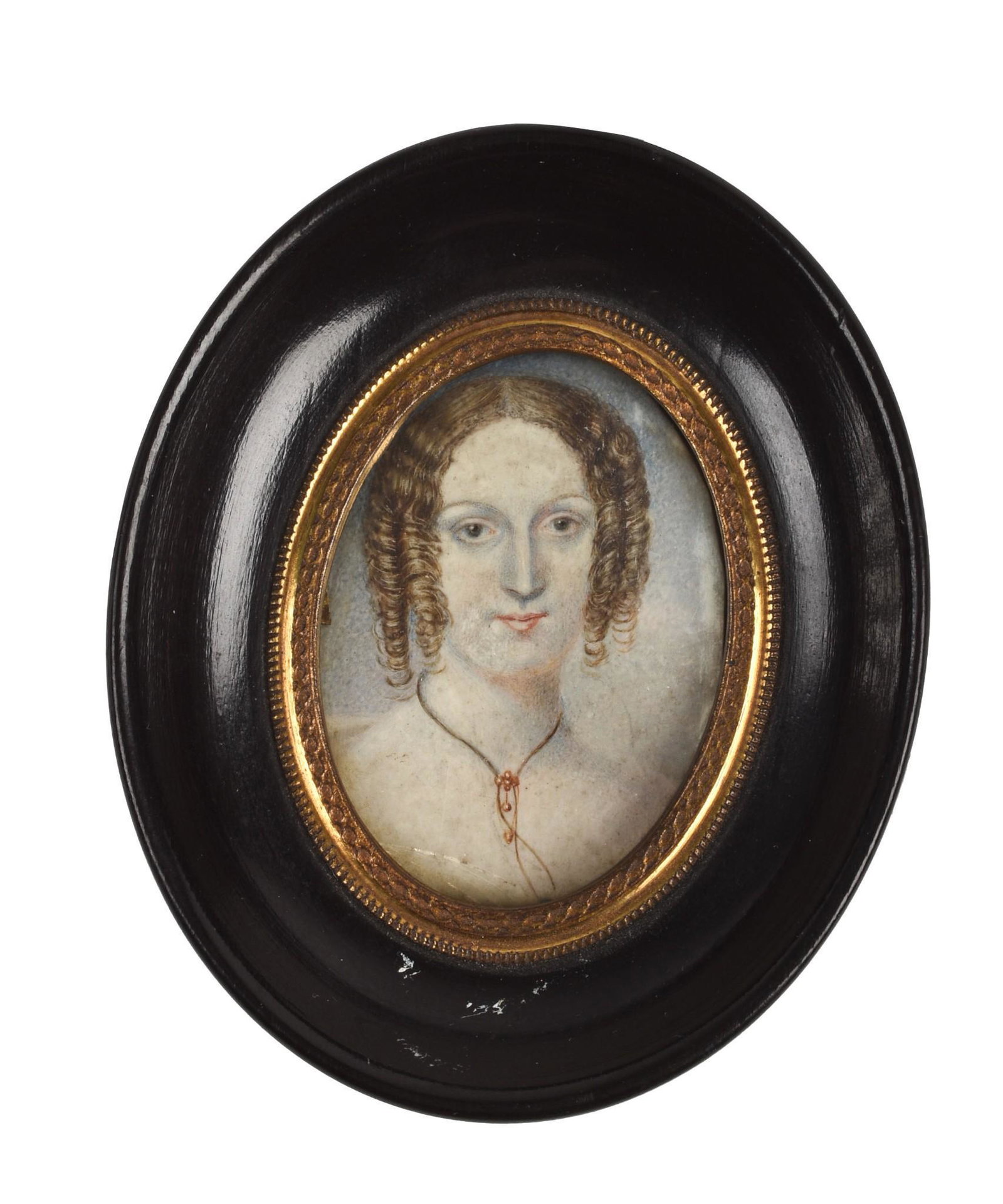 Miniature Portrait of a Woman.: 2.25 x 1.5 inches, mid 19th century.