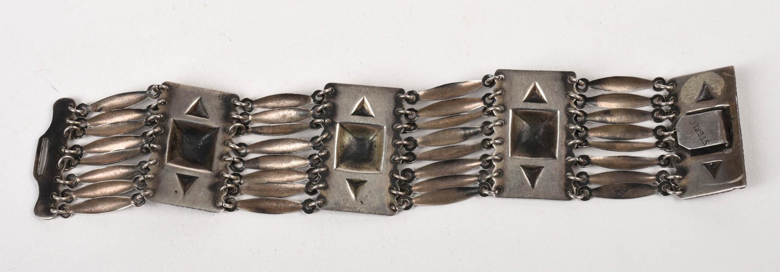 Mexican Sterling Bracelet.: Length 8 inches, 55 grams.