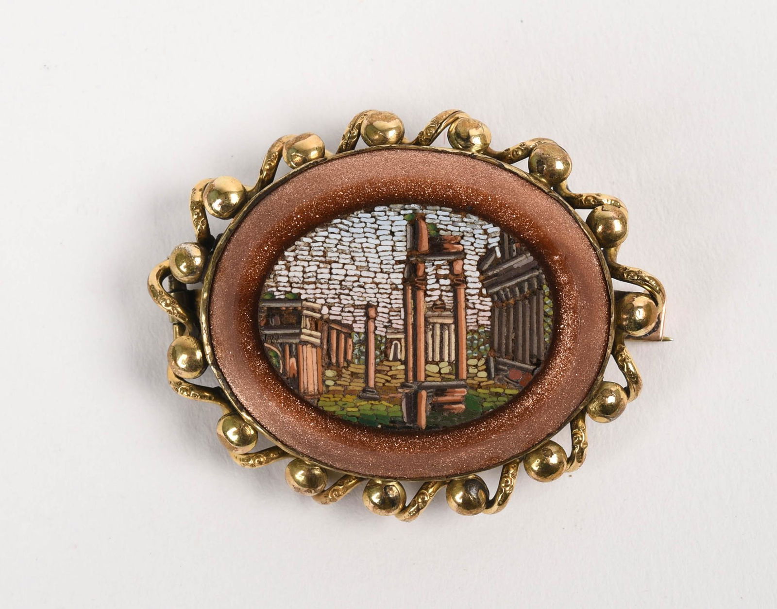 Italian Micro Mosaic Pin in 10K Gold Frame (1 of 2)
