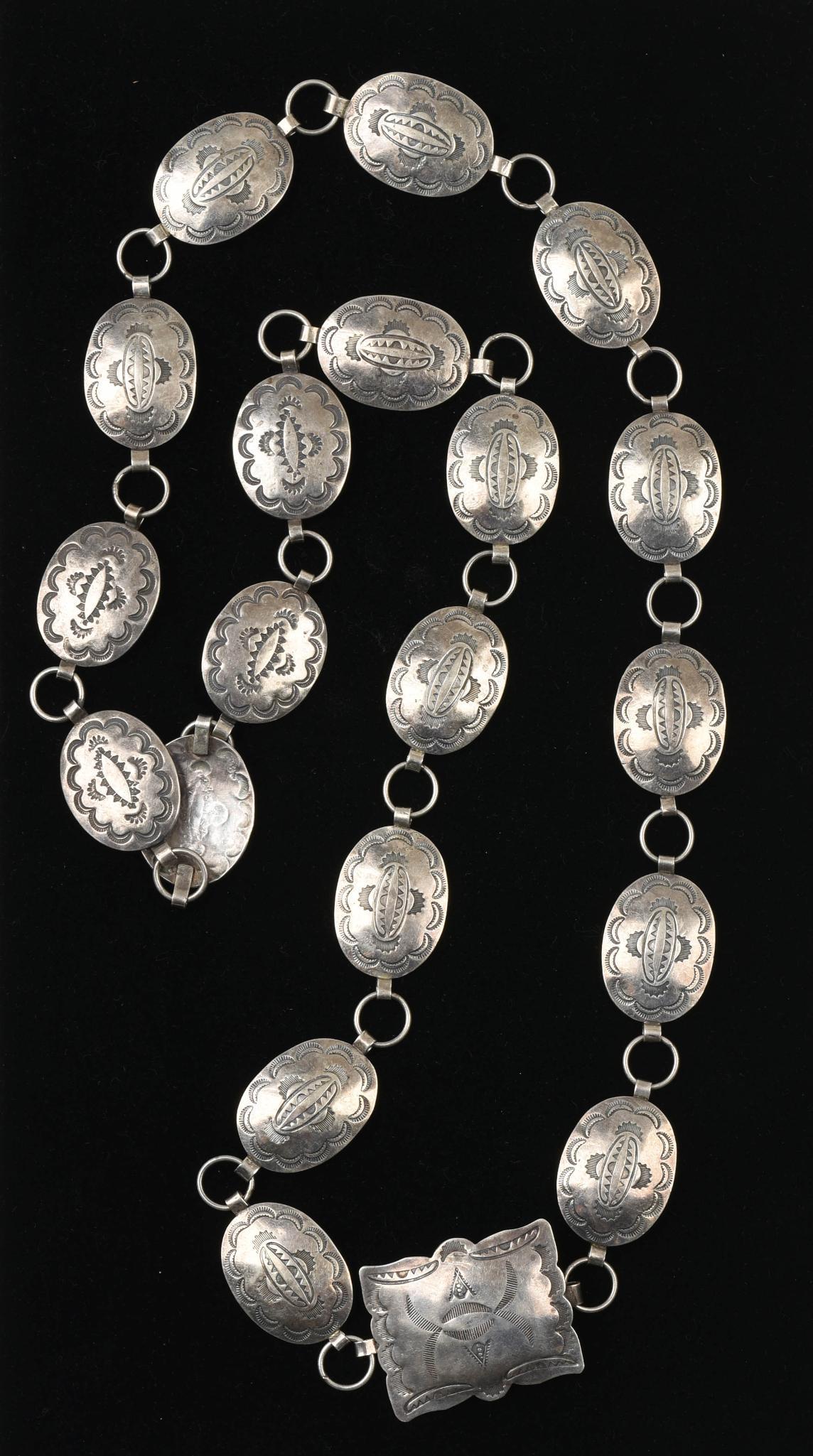 Navajo Silver Belt.: Overall length 42 inches, unmarked.