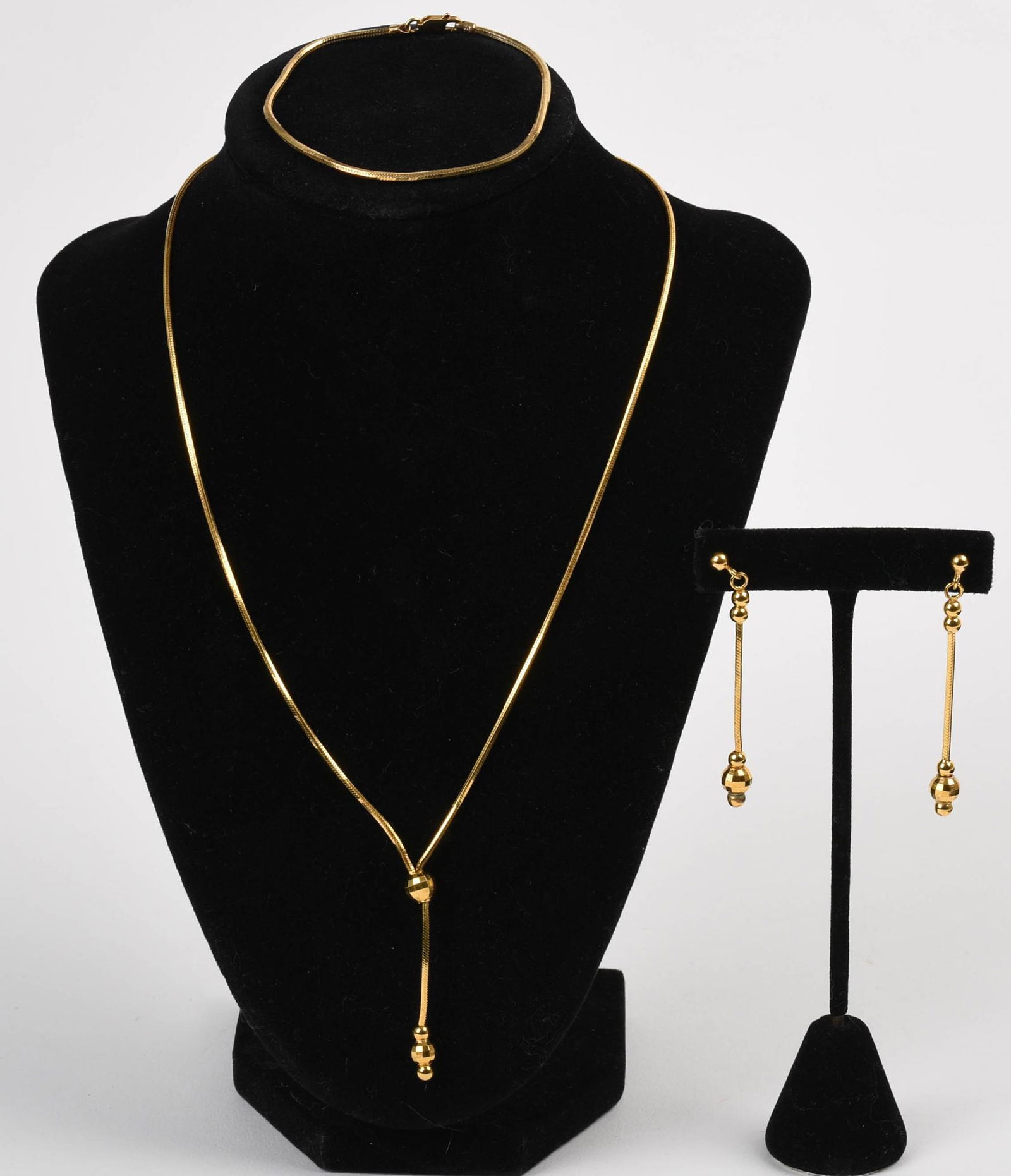 Gold Tone Sterling Necklace, Earrings and Bracelet Set. (1 of 2)