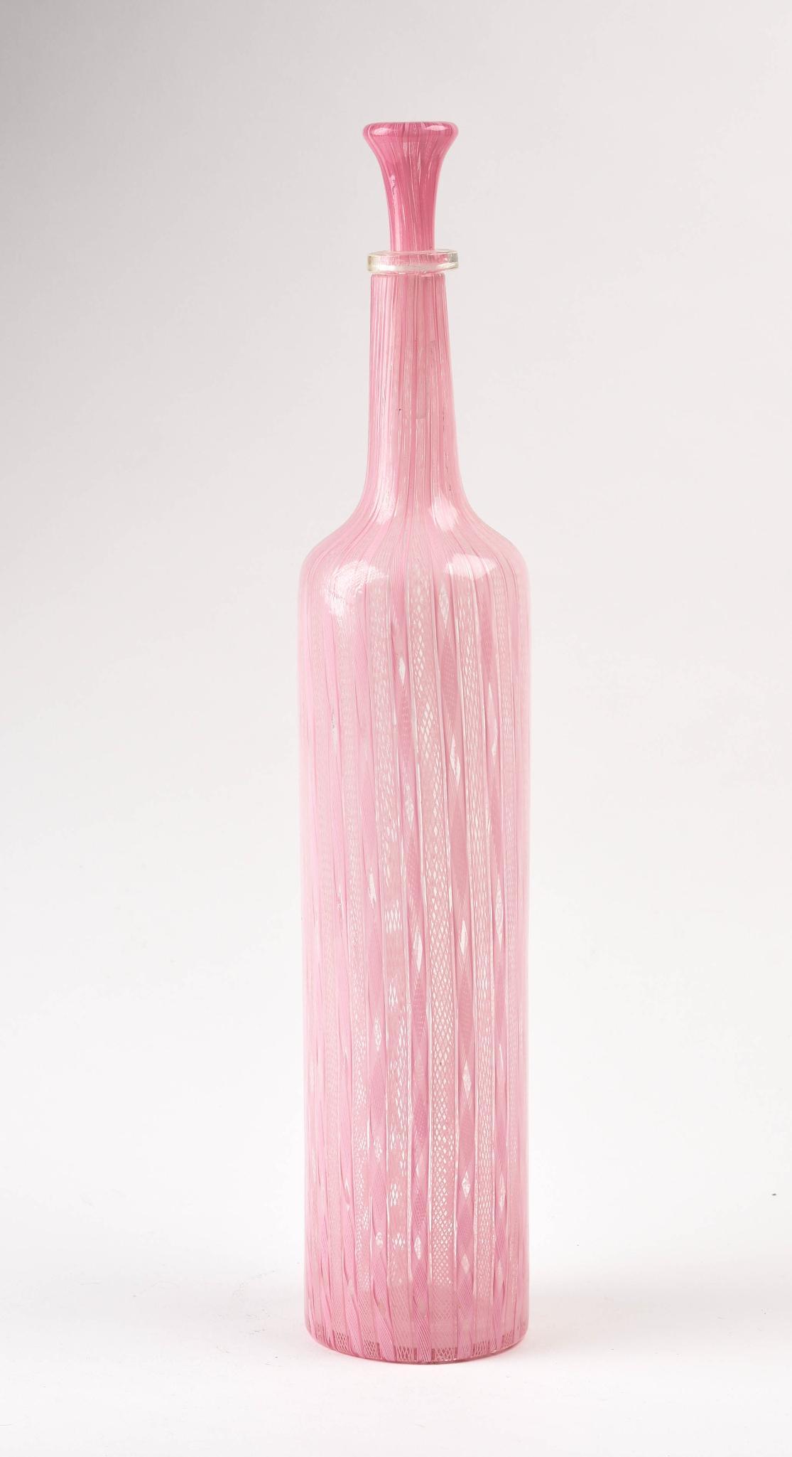 Very Large Pink Murano Bottle With Stopper. (1 of 3)