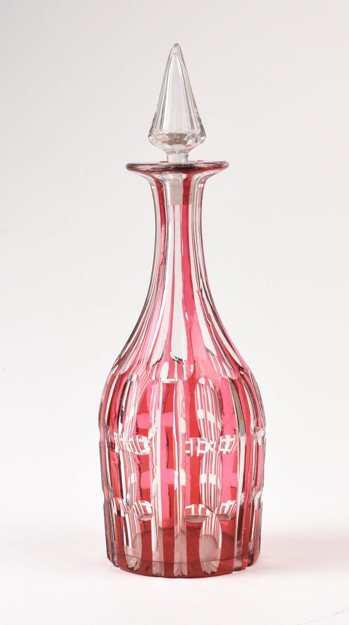 Ruby Red Overlay Glass Decanter. (1 of 5)