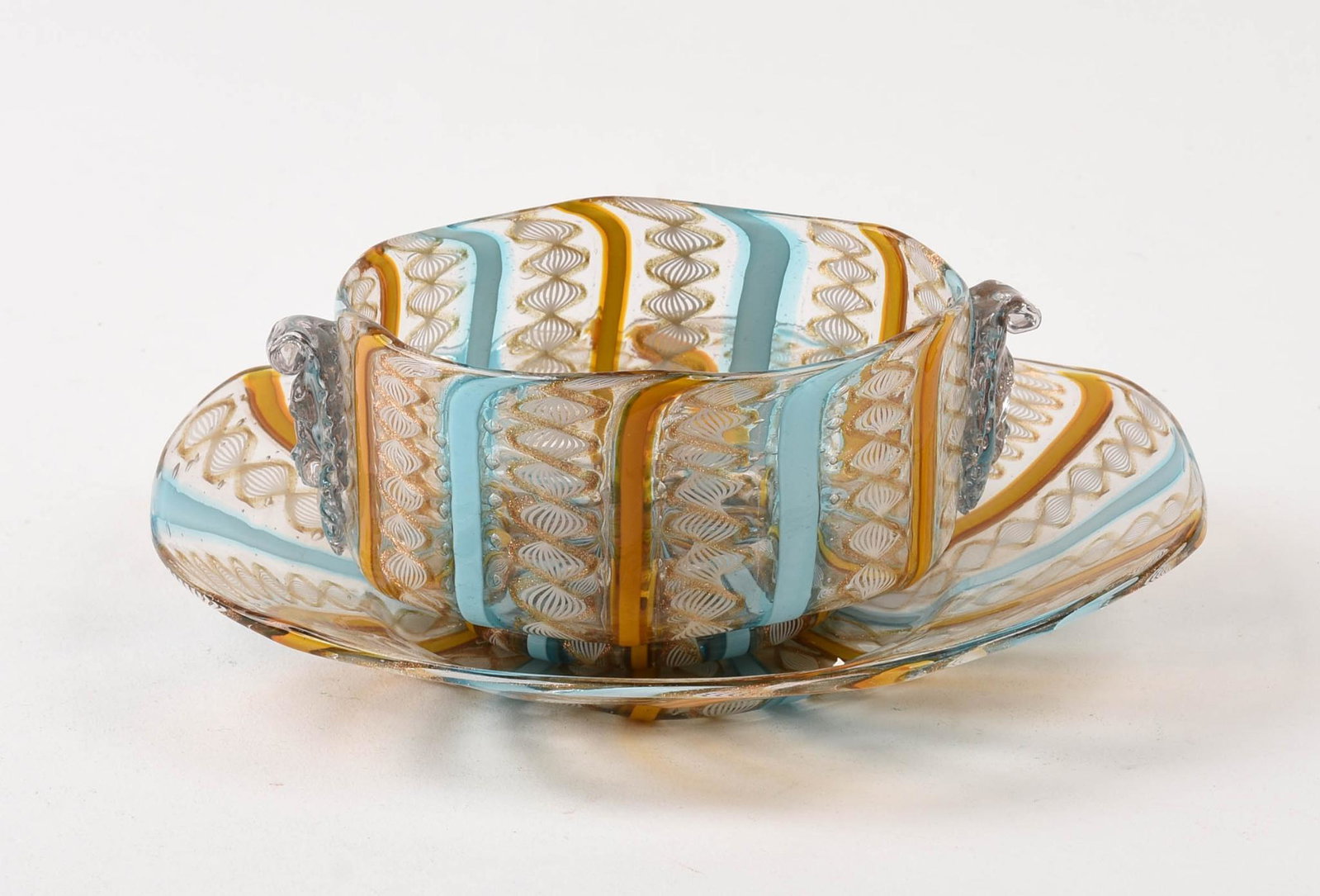 Venetian Glass Bowl and Plate.: Diameter of plate 7.25 inches.