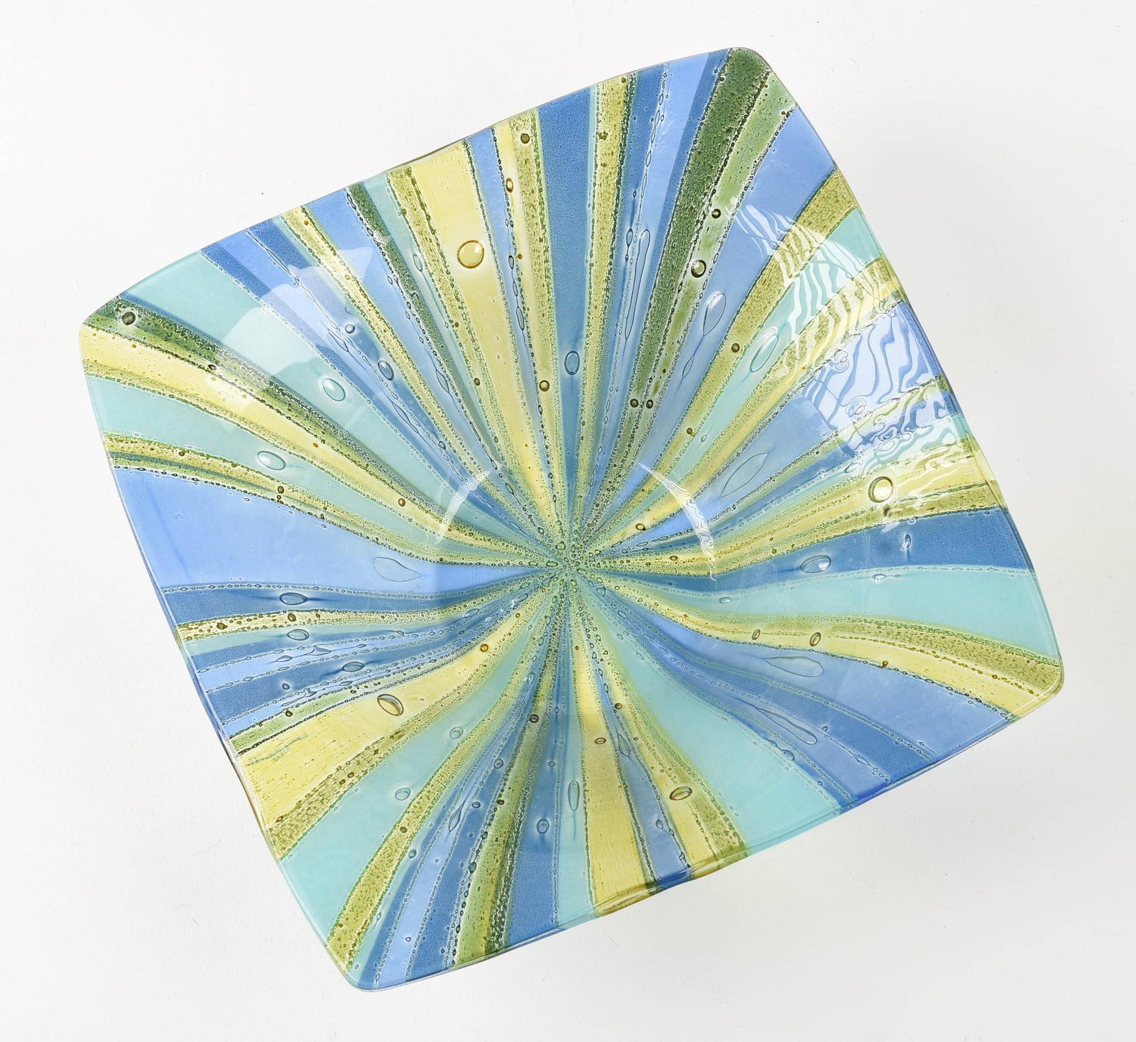 Handblown Glass Square Bowl.: Height 3.25 inches, width 10 inches.