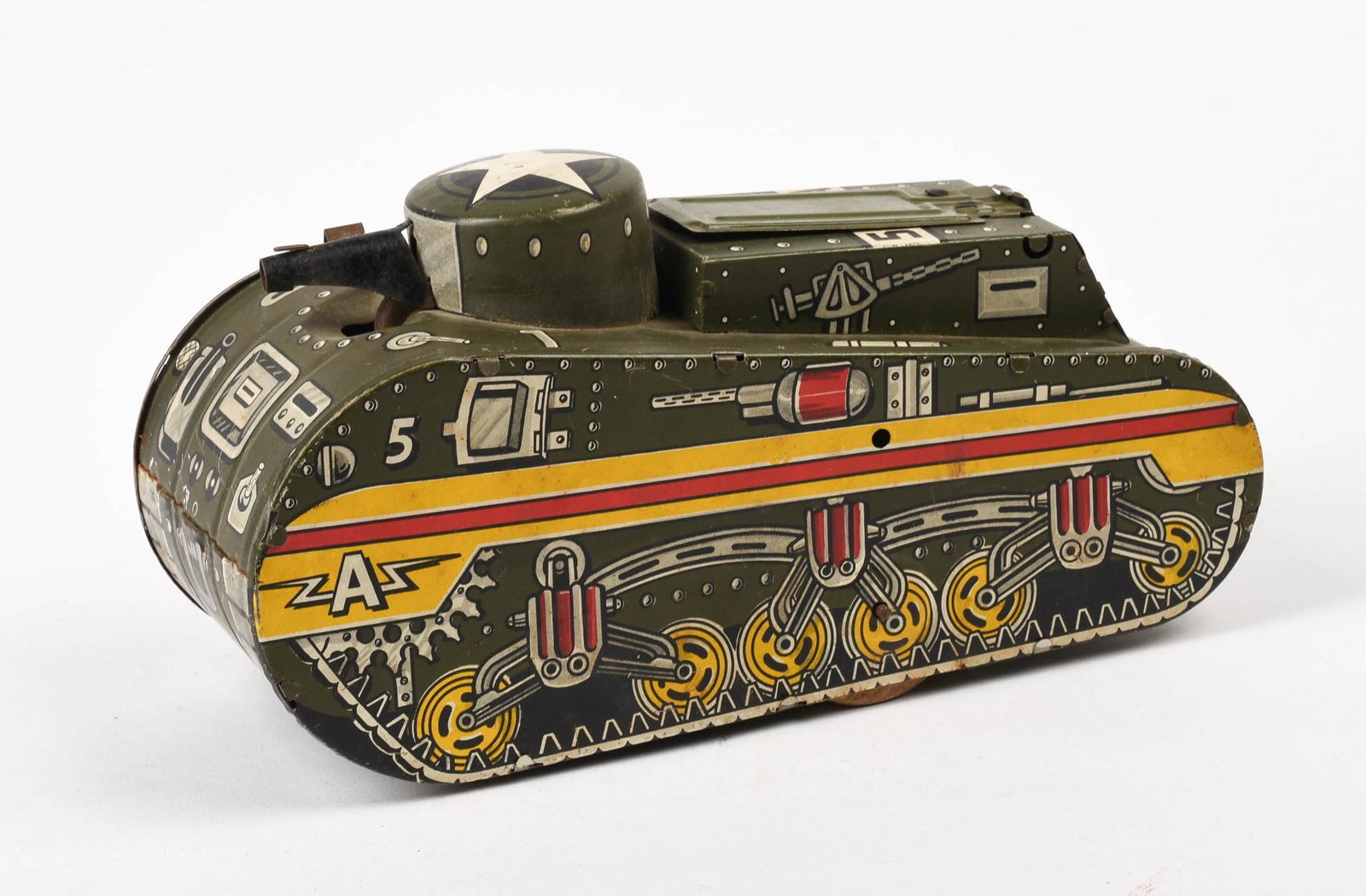 Mar Toys Wind Up Tank.: Length 10 inches. Made in USA. Missing key, untested.